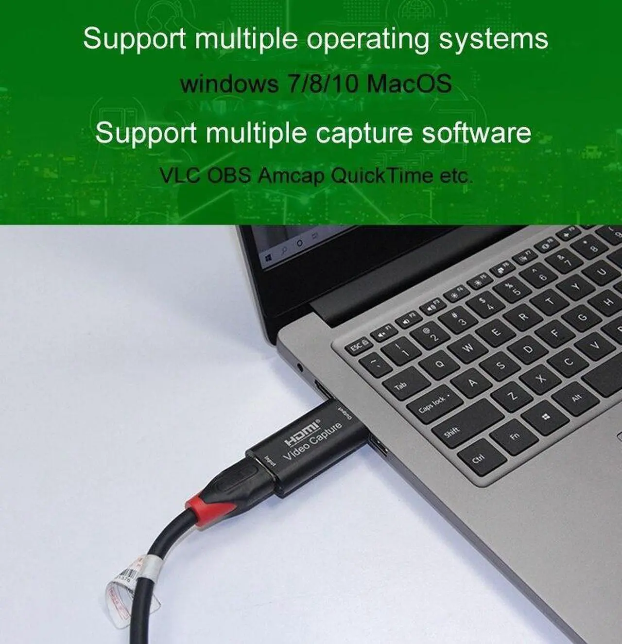 Alt view image 5 of 7 - HDMI Video Capture Card, Aluminum HDMI to USB 1080p Audio Video Capture Card, Full HD Recording, Connect DSLR, Camcorder, or Action Cam to PC or Mac for High Definition Acquisition, Live Broadcasting