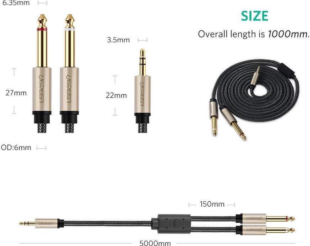 Alt view image 3 of 7 - 3.5mm to Double 6.35MM Stereo Jack Audio Cable Gold Plated 3.5mm 1/8 TRS to 6.35mm 1/4 TS Mono Y-Cable Splitter Cord for iPhone Multimedia Speakers and Home Stereo Systems - Black, 6FT