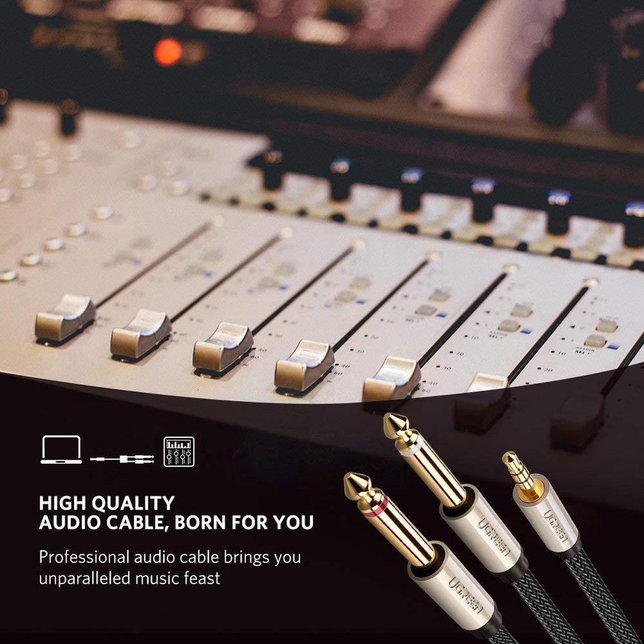Alt view image 6 of 7 - 3.5mm to Double 6.35MM Stereo Jack Audio Cable Gold Plated 3.5mm 1/8 TRS to 6.35mm 1/4 TS Mono Y-Cable Splitter Cord for iPhone Multimedia Speakers and Home Stereo Systems - Black, 6FT