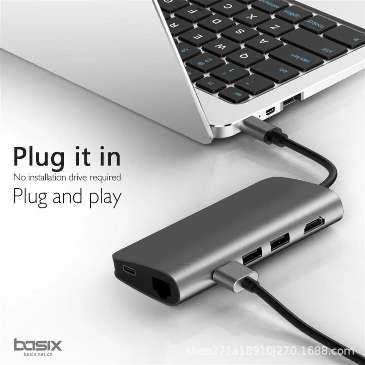 Alt view image 6 of 7 - Basix 8 in1 USB Type C 3.1 HUB forType-C to USB 3.0 / 4K HDMI / RJ45 Ethernet / SD TF Card reader USB Type-C OTG For New Macbook -Silver