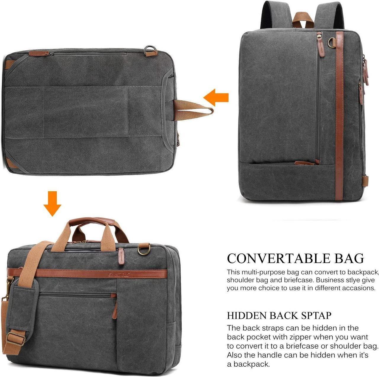 Alt view image 2 of 7 - CoolBELL Convertible 17.3 Inches Laptop Bag [3 in 1] Messenger Bag Shoulder Bag Backpack Multi-functional Briefcase for Men Women Business Work Travel (Canvas Gray)