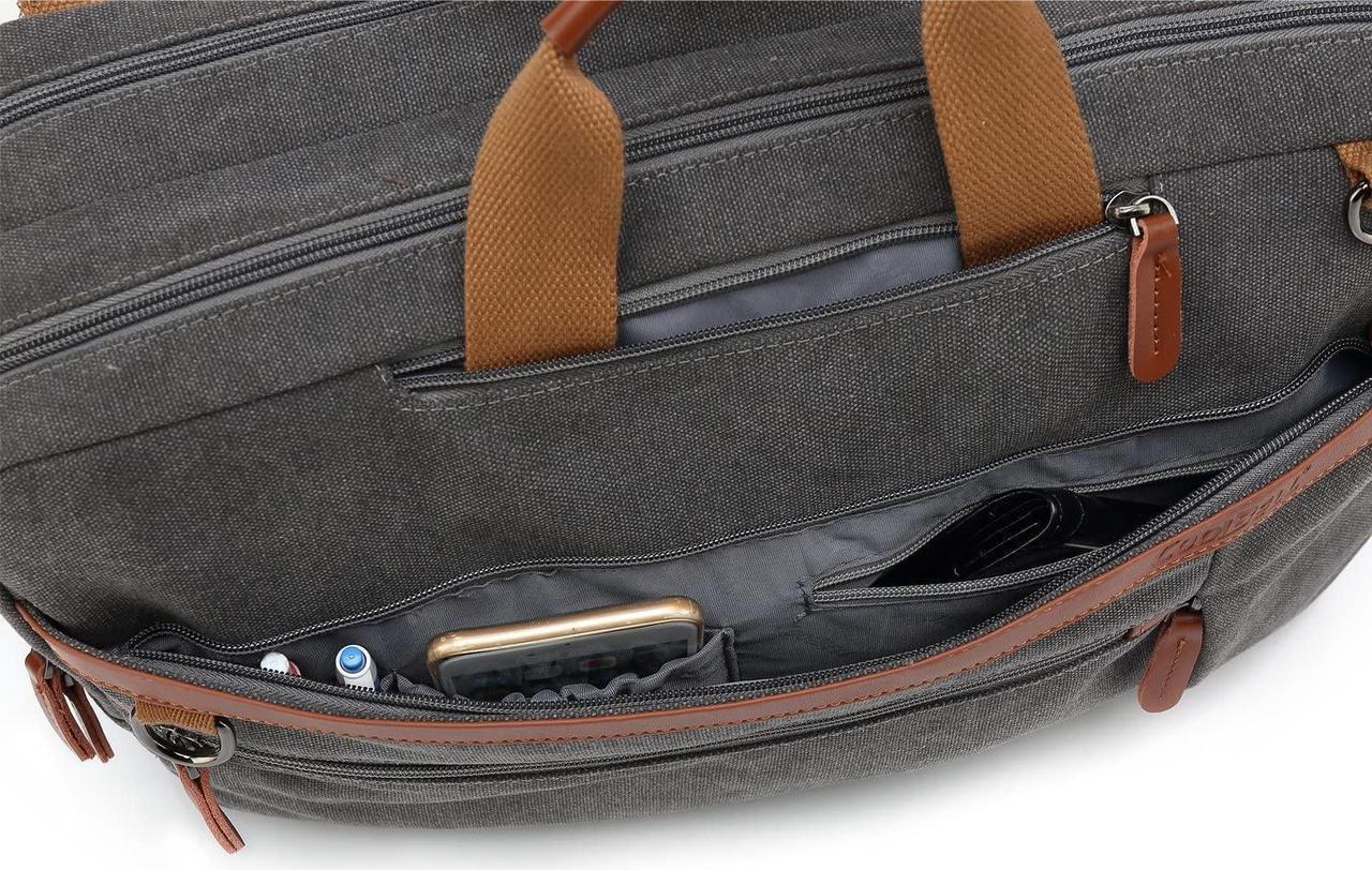 Alt view image 6 of 7 - CoolBELL Convertible 17.3 Inches Laptop Bag [3 in 1] Messenger Bag Shoulder Bag Backpack Multi-functional Briefcase for Men Women Business Work Travel (Canvas Gray)