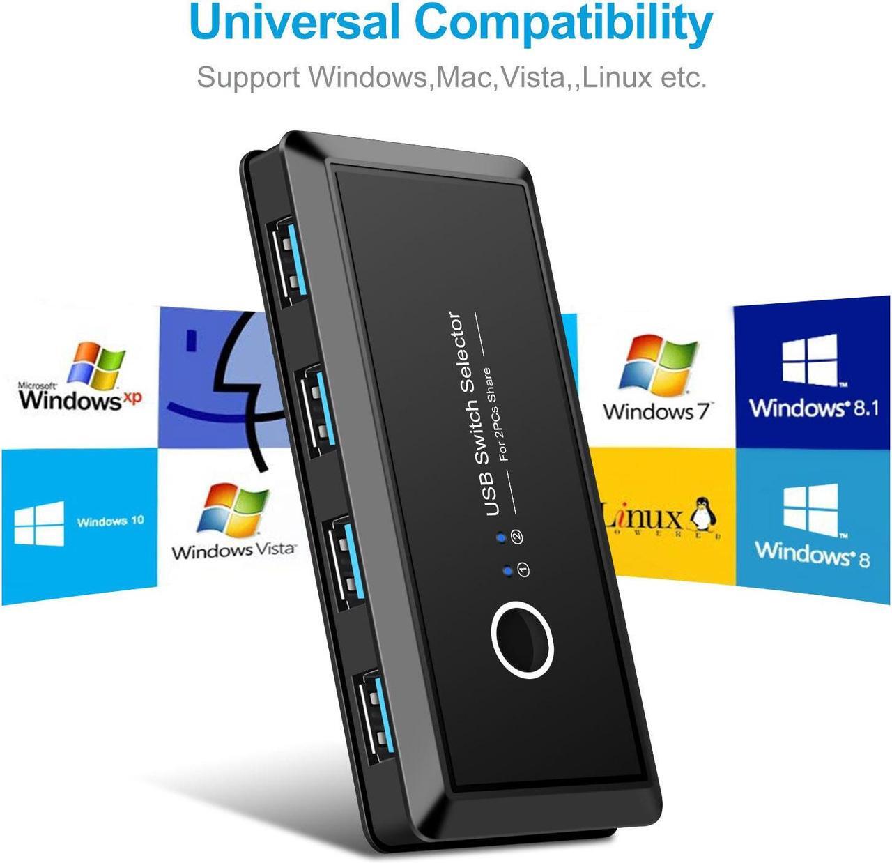 Alt view image 7 of 7 - USB 3.0 Switch Selector, 2 Computer Sharing 4 USB Devices, KVM Switcher Box for Mouse Keyboard Scanner Printer PC, with One Button Swapping and 2-Pack USB3.0 Cable