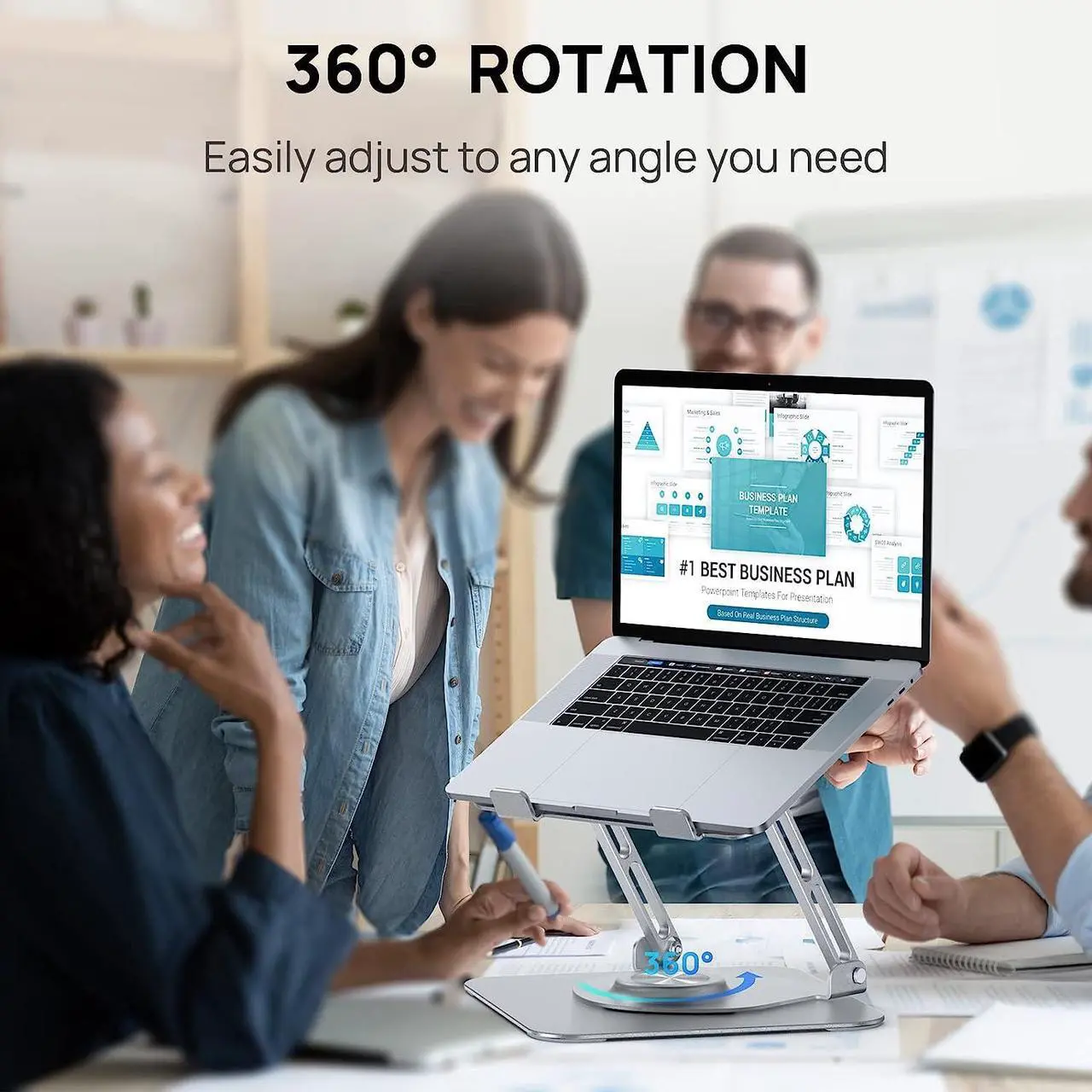 Alt view image 4 of 7 - Laptop Stand, Ergonomic 360° Swivel Laptop Stand for Desk, Adjustable Metal Computer Stand, Foldable and Portable Laptop Riser Holder for MacBook, iPad Pro, 10-16" Laptops - Silver