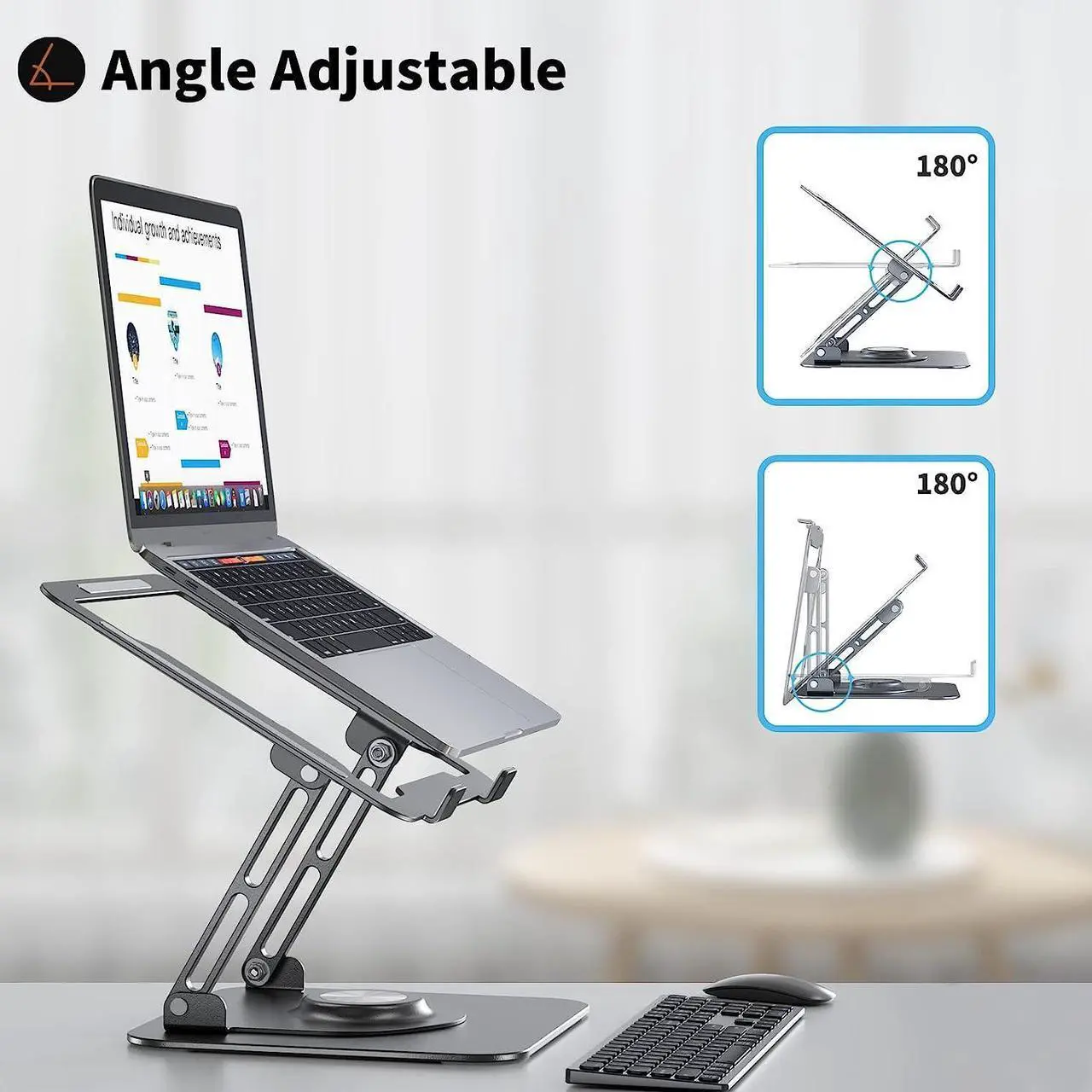 Alt view image 7 of 7 - Laptop Stand, Ergonomic 360° Swivel Laptop Stand for Desk, Adjustable Metal Computer Stand, Foldable and Portable Laptop Riser Holder for MacBook, iPad Pro, 10-16" Laptops - Silver