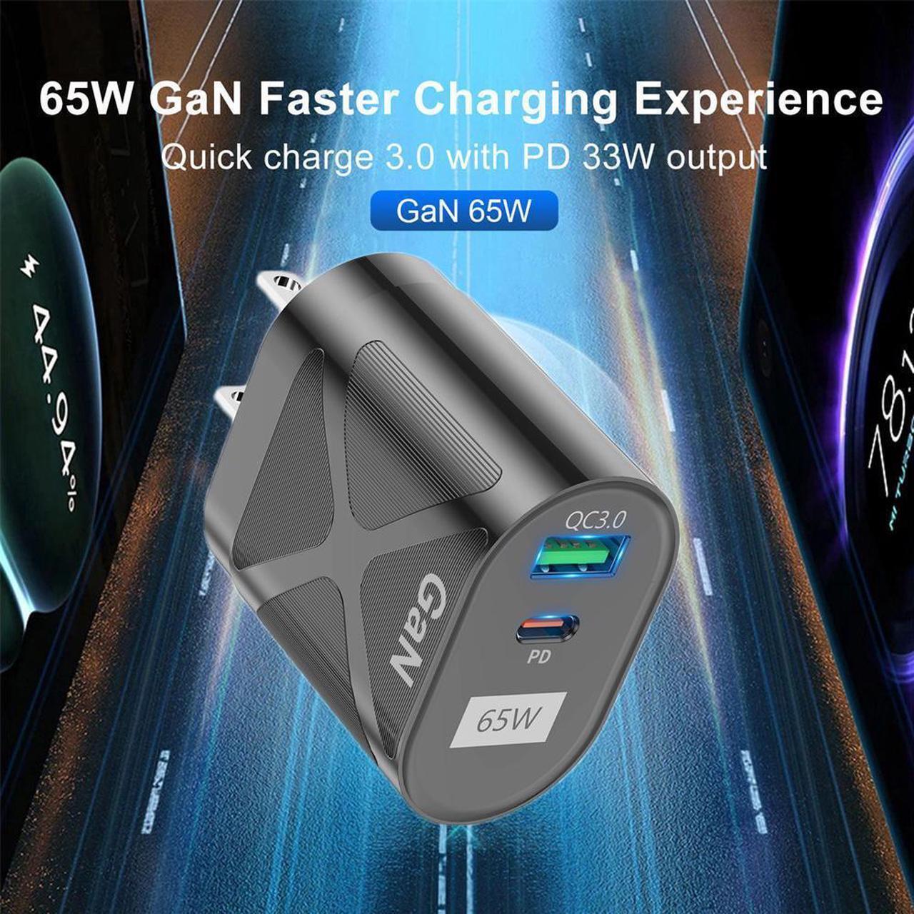 Alt view image 2 of 7 - Dual Port USB C Charger 65W PD 3.0 USB C Wall Charger Portable Adapter with iPhone Charger USB C Block Plug Compatible with iPhone 13/13 Pro/12/12 Pro Max/MacBook/iPad Pro/Galaxy - Black