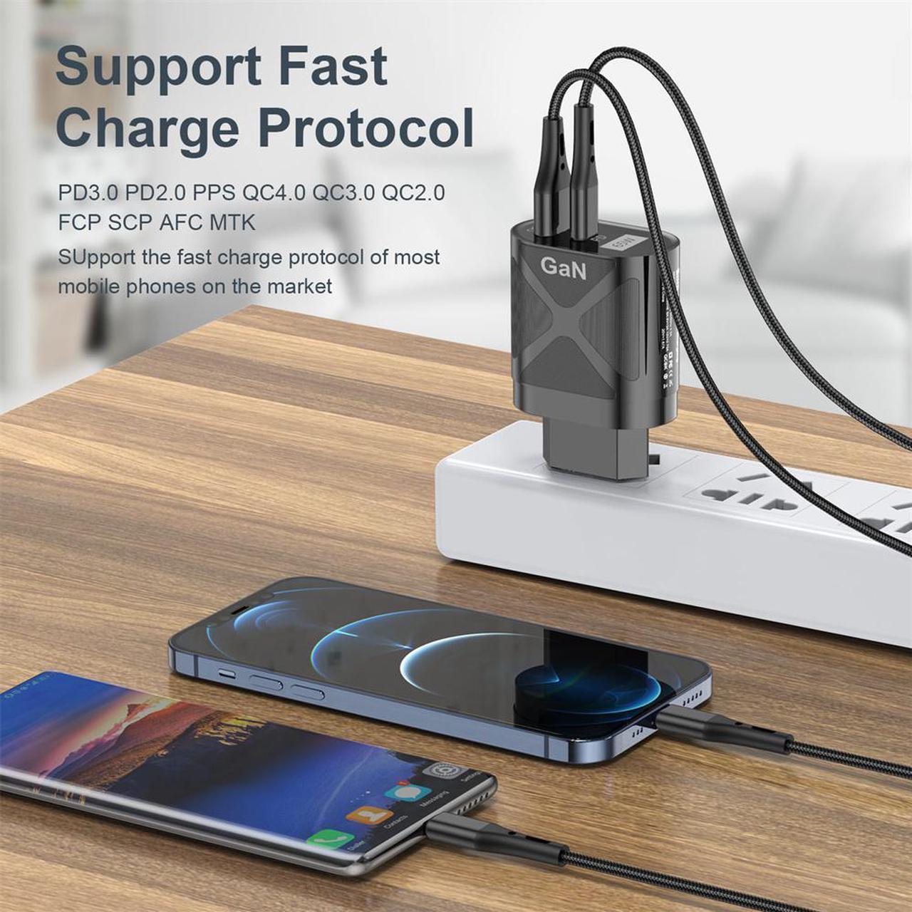 Alt view image 5 of 7 - Dual Port USB C Charger 65W PD 3.0 USB C Wall Charger Portable Adapter with iPhone Charger USB C Block Plug Compatible with iPhone 13/13 Pro/12/12 Pro Max/MacBook/iPad Pro/Galaxy - Black