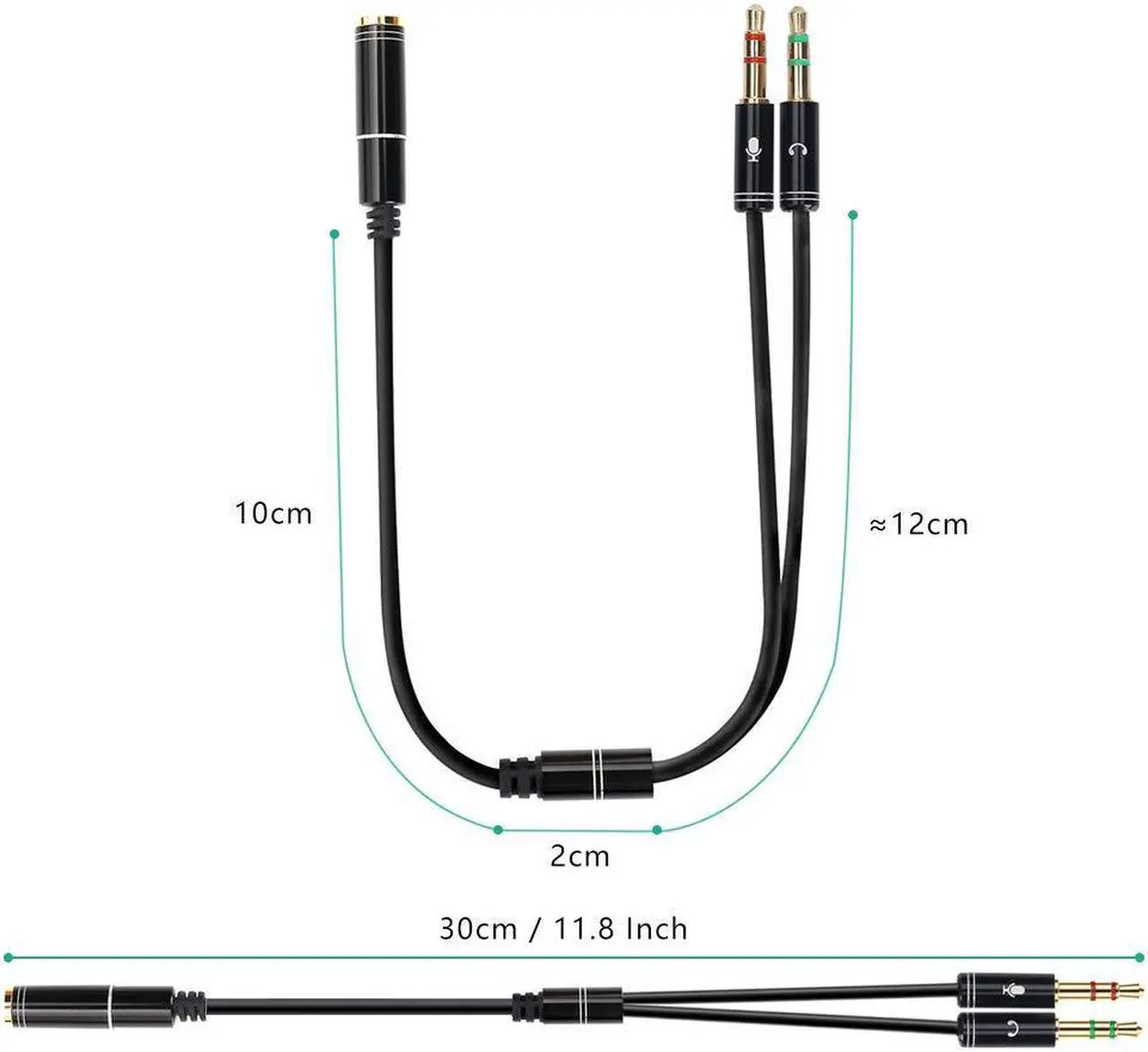 Alt view image 2 of 7 - (2 Pack) Headphone Splitter for Computer 3.5mm Female to 2 Dual 3.5mm Male Headphone Mic Audio Y Splitter Cable Smartphone Headset to PC Adapter (Black)
