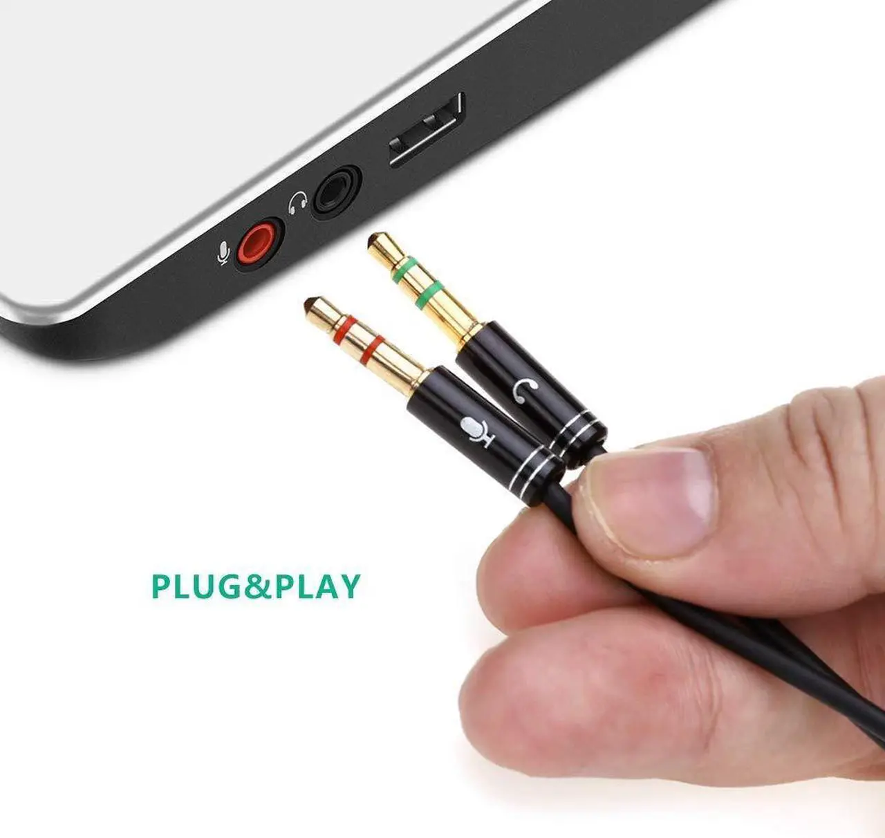 Alt view image 4 of 7 - (2 Pack) Headphone Splitter for Computer 3.5mm Female to 2 Dual 3.5mm Male Headphone Mic Audio Y Splitter Cable Smartphone Headset to PC Adapter (Black)