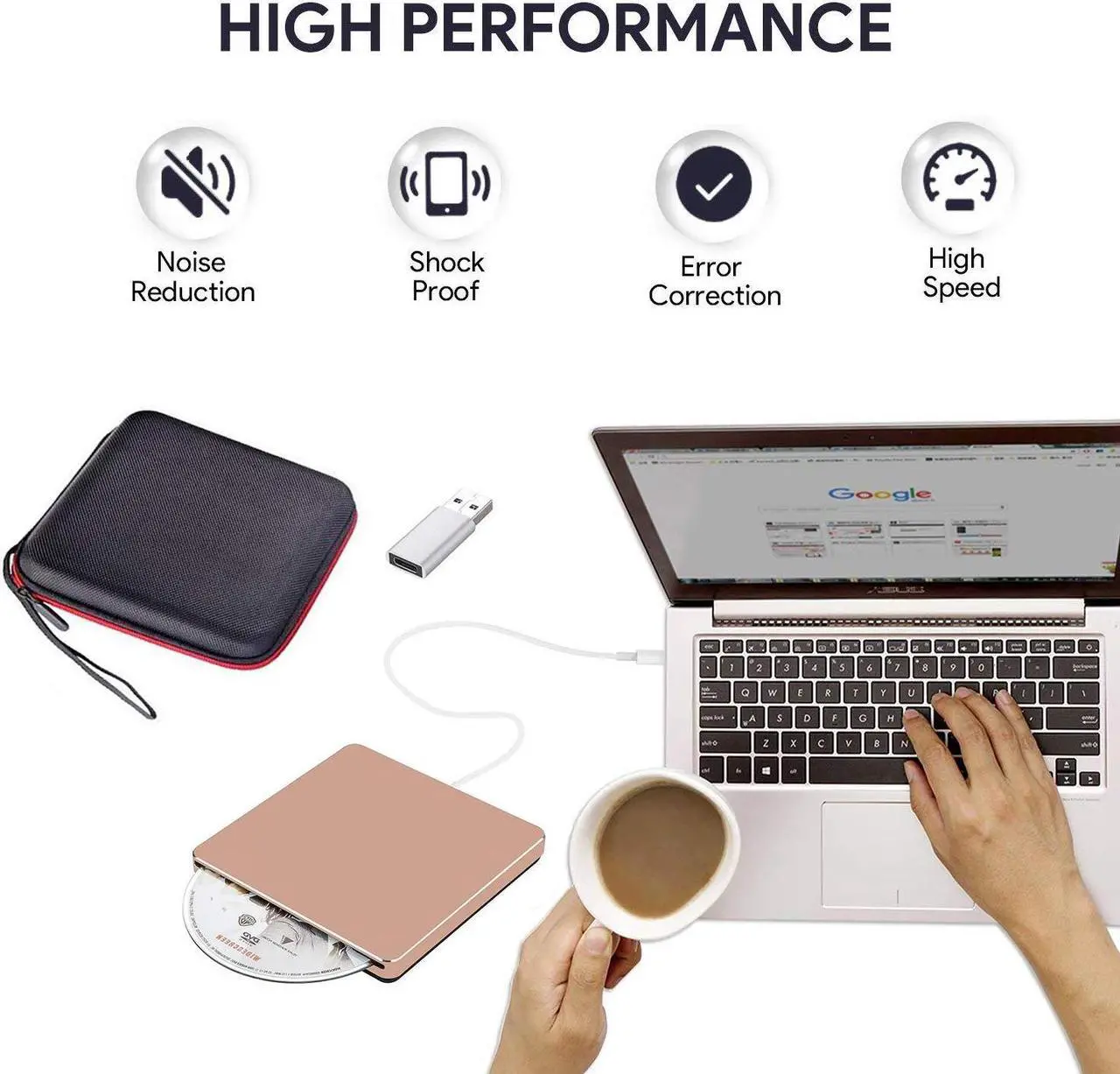 Alt view image 3 of 7 - External DVD Drive, Portable USB 3.0 Type-C CD/DVD Rewriter Burner Drive for Laptop Desktop PC Computer Windows Linux OS Apple Mac MacBook Pro Air iMac - High Speed Data Transfer, Rose Pink