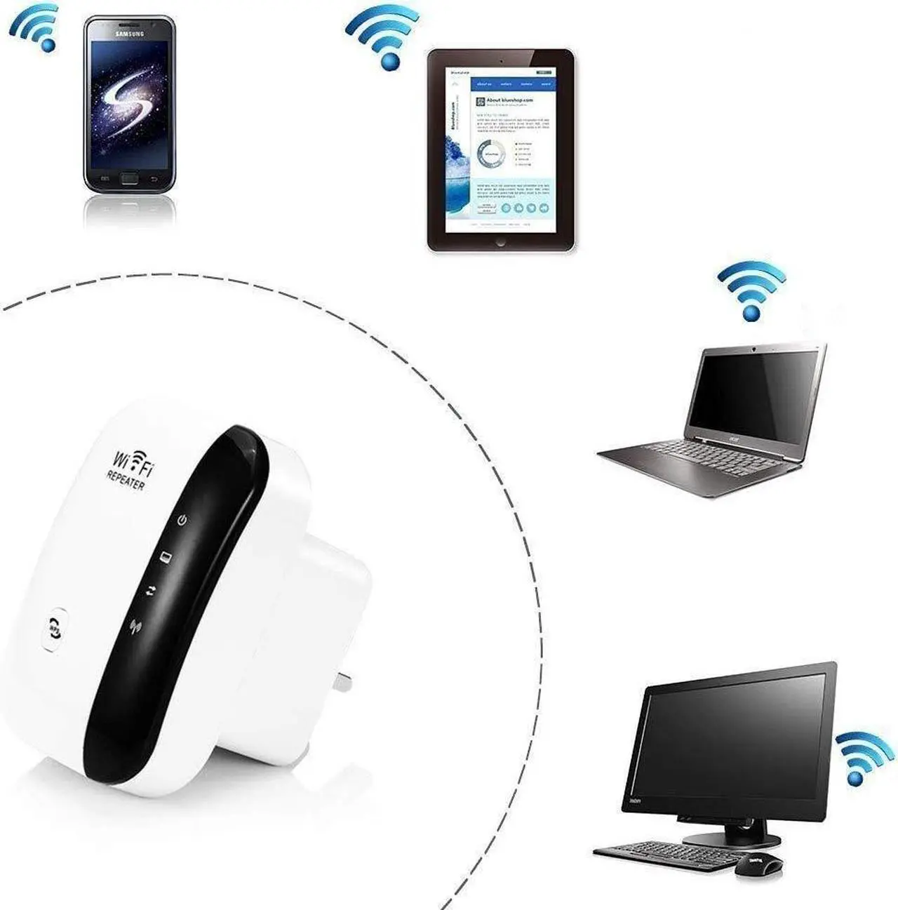 Alt view image 3 of 7 - 300Mbps Wireless WiFi Repeater/Extender/AP/WI-FI Signal Range Amplifier/Booster, Mini 2.4G Portable WiFi Signal Range Extender with WPS for Router Home