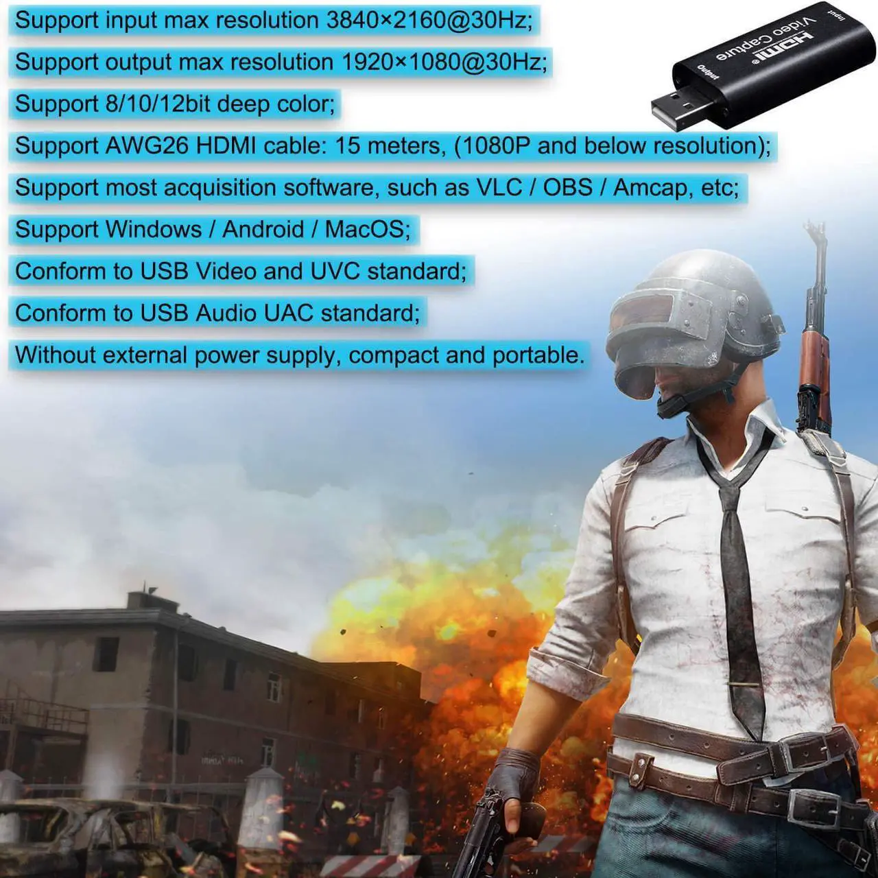 Alt view image 6 of 7 - 4K Audio Video Capture Card,4K HDMI USB Capture Card for DSLR Camcorder PS4 TV Box DVD Video Recorder Laptop Live Streaming and Recording