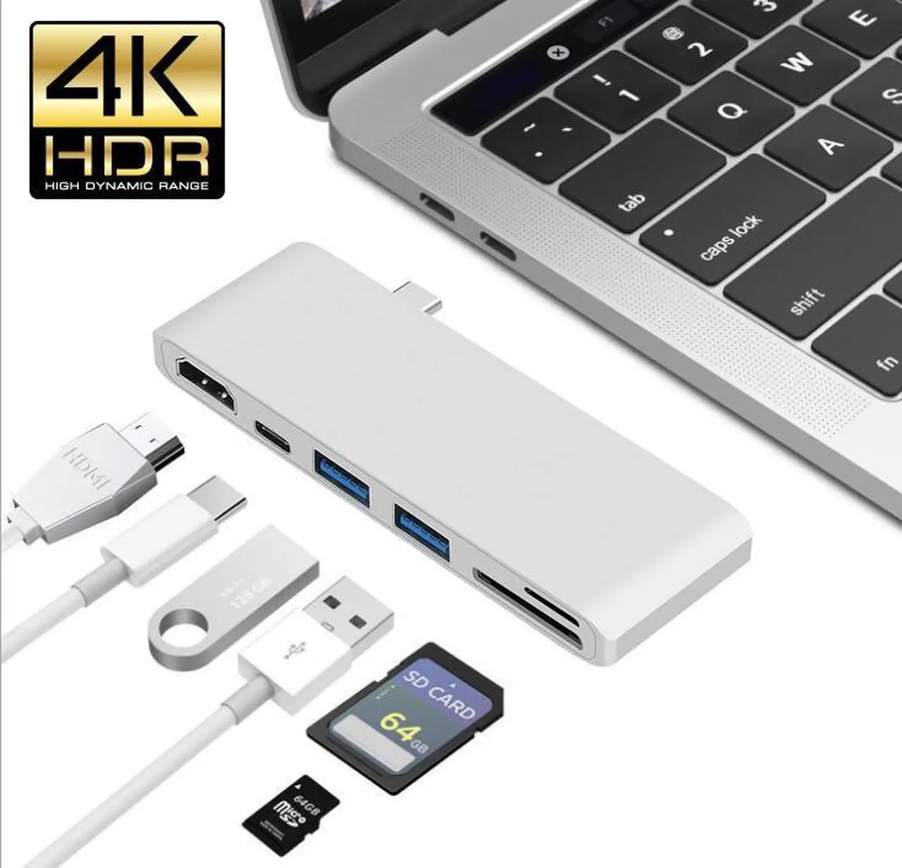 Main image of USB C Hub HDMI, 6-in-1 USB Type C Multi-port Adapter with 4K HDMI, USB-C Power Delivery,2 USB 3.0 Ports,SD/Micro Card Reader,Compatible with MacBook 2017/2016 and other USB-C Devices-Silver