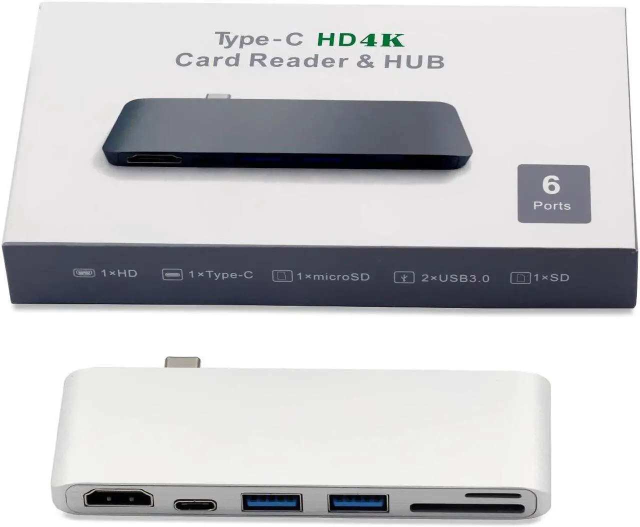 Alt view image 6 of 7 - USB C Hub HDMI, 6-in-1 USB Type C Multi-port Adapter with 4K HDMI, USB-C Power Delivery,2 USB 3.0 Ports,SD/Micro Card Reader,Compatible with MacBook 2017/2016 and other USB-C Devices-Silver
