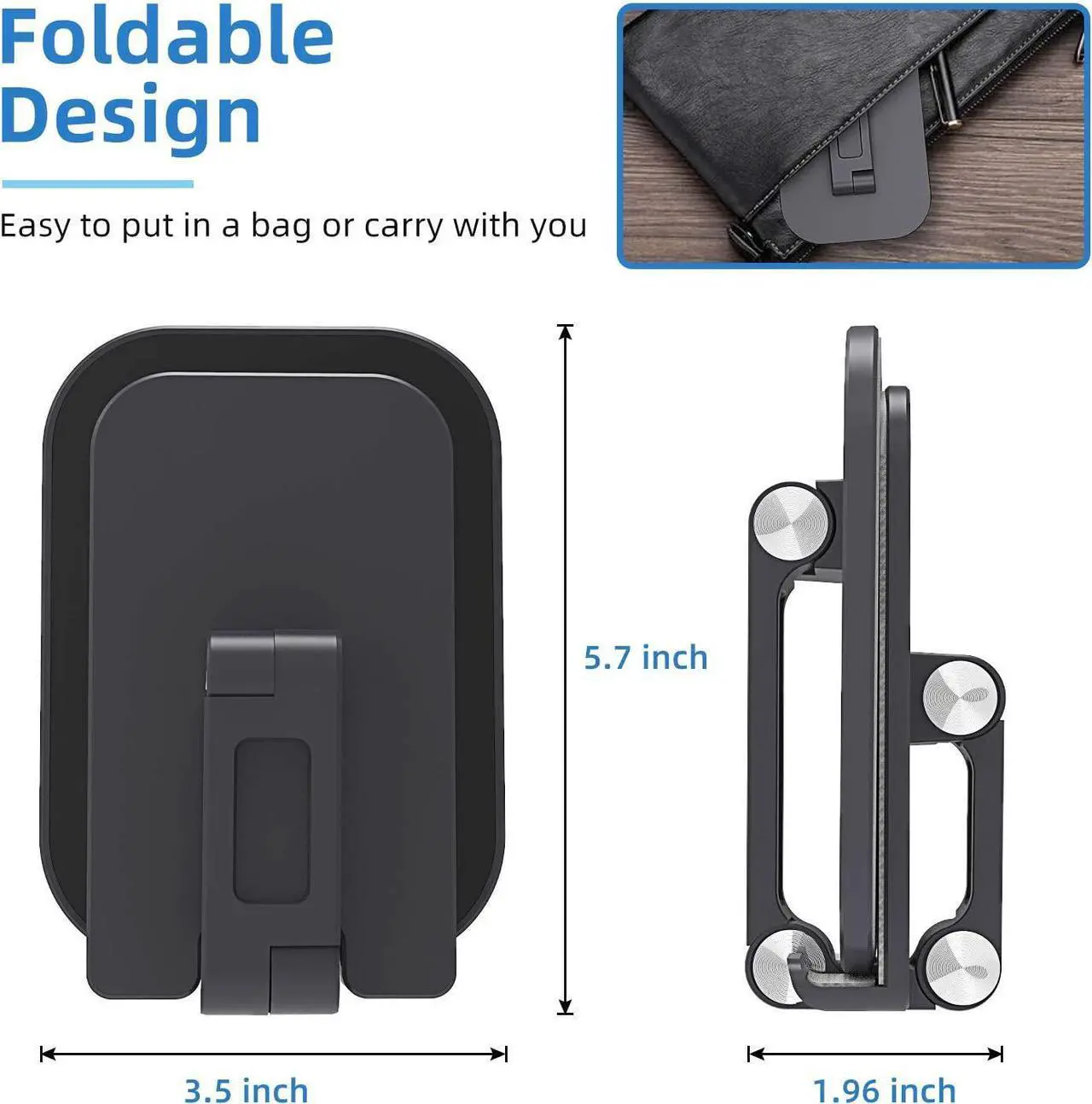 Alt view image 2 of 7 - Foldable Desktop Cell Phone Stand Holder,Upgraded Extensiable Anti-Slip Base and Height Angle Adjustable Desk Phone Holder for iPad Pro Air Mini, iPhone, Smartphone 4.7-12.9" Tablets, Black