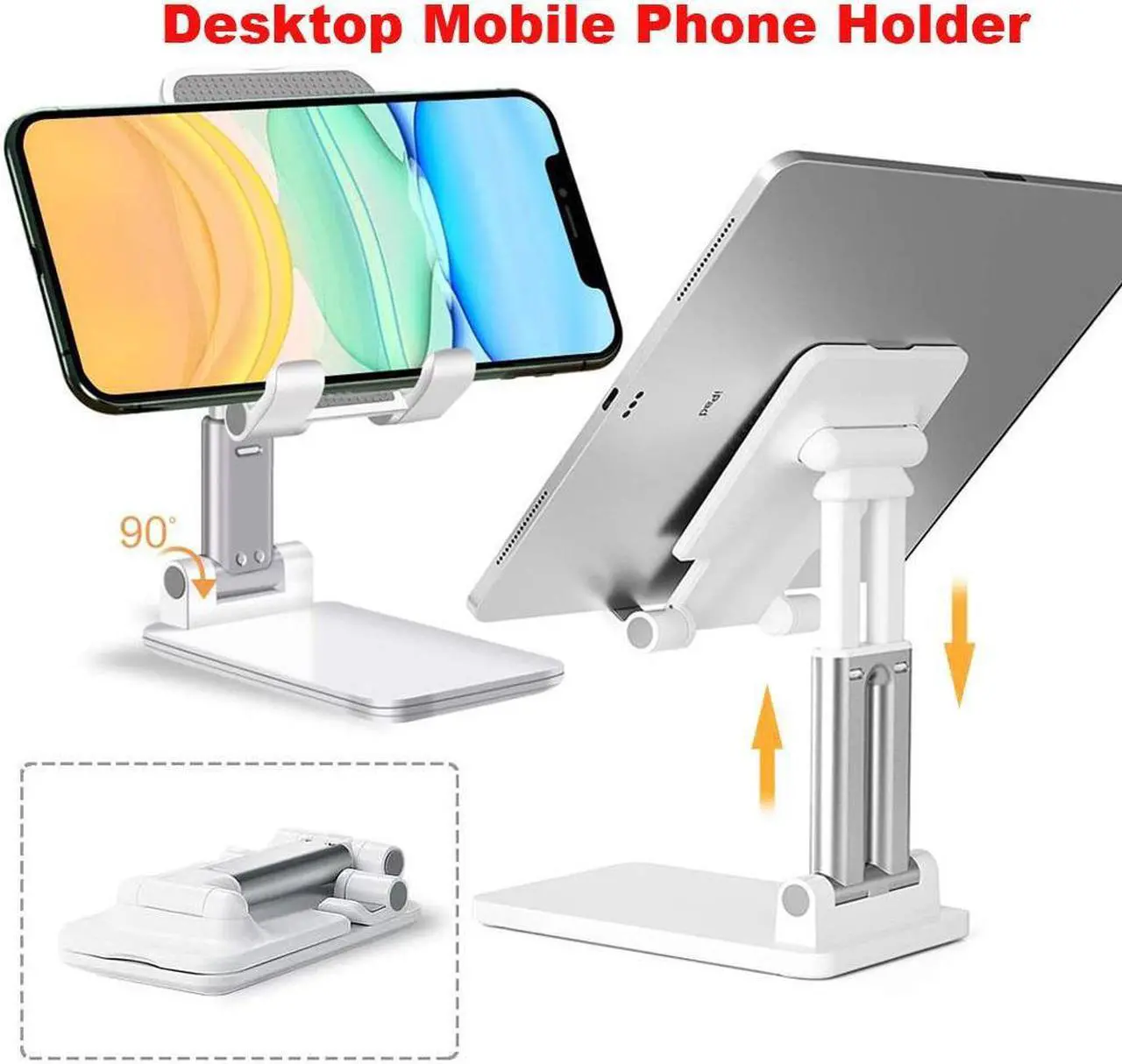 Main image of Cell Phone Holder, Adjustable Desktop Cell Phone Stand Cradle Dock Compatible Tablet StandiPhone Stand ipad Foldable Phone Stand for Desk 4-12.9'' iPhone 13,iPad,Tablet, Kindle, White