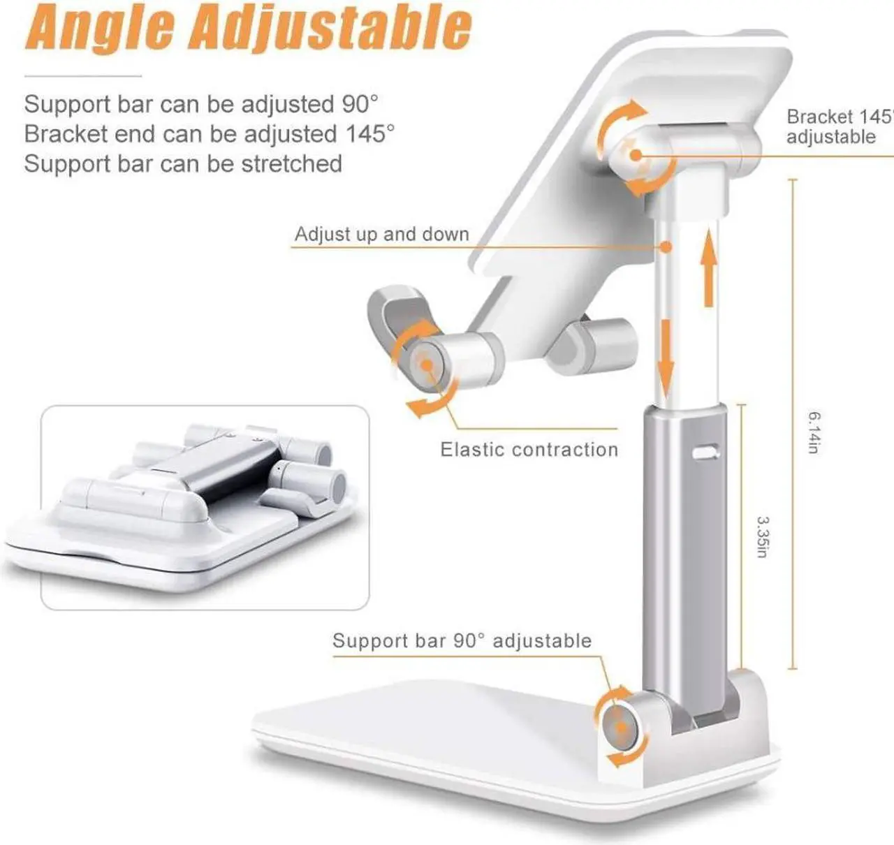 Alt view image 3 of 7 - Cell Phone Holder, Adjustable Desktop Cell Phone Stand Cradle Dock Compatible Tablet StandiPhone Stand ipad Foldable Phone Stand for Desk 4-12.9'' iPhone 13,iPad,Tablet, Kindle, White