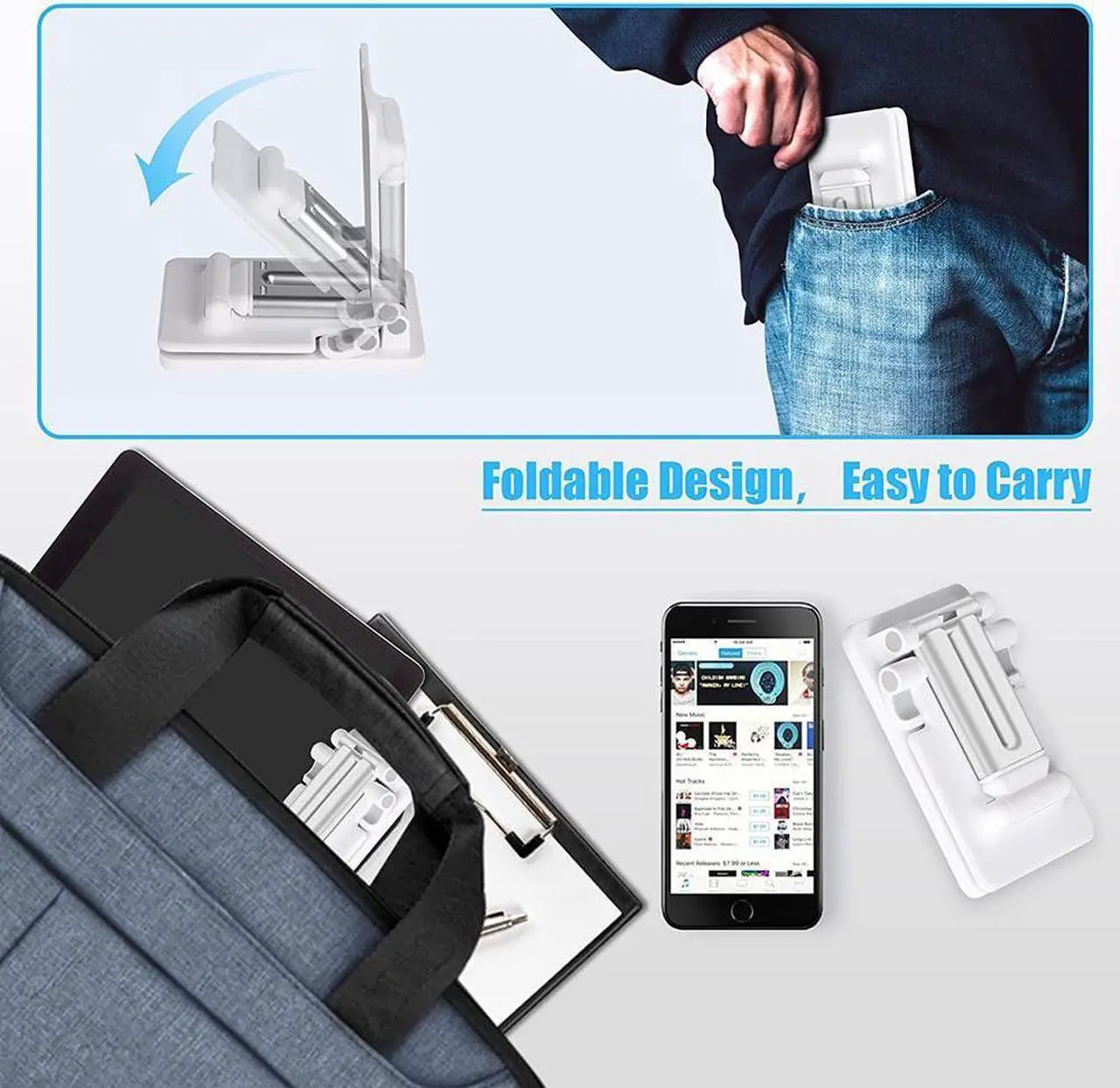 Alt view image 7 of 7 - Cell Phone Holder, Adjustable Desktop Cell Phone Stand Cradle Dock Compatible Tablet StandiPhone Stand ipad Foldable Phone Stand for Desk 4-12.9'' iPhone 13,iPad,Tablet, Kindle, White