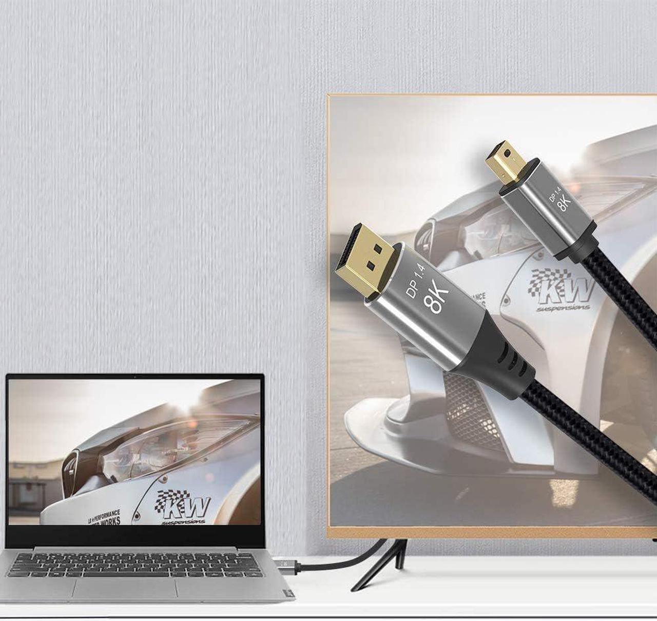 Alt view image 6 of 7 - Mini Displayport Cable 6.6ft, 8K DP [Display Port] Cable 1.4 Supports to 8K 60Hz,4K 144Hz,1080p 240Hz,HBR3,32.4Gbps,HDR,HDCP 2.2,G-sync and Freesync on The Gaming Monitor,HDTV,Laptop,etc