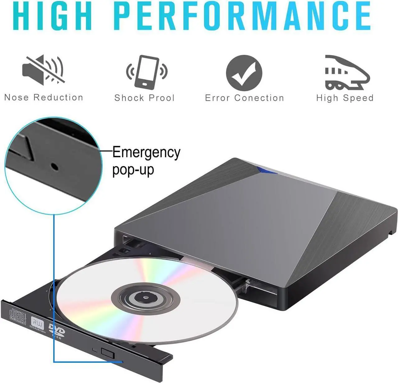 Alt view image 2 of 7 - External CD DVD Drive, USB 3.0 & Type-C External DVD Drive, CD DVD Burner Player Writer CD DVD +/- RW for Windows 10 8 7 XP Vista Mac OS MacBook Air, MacBook Pro PC Laptop