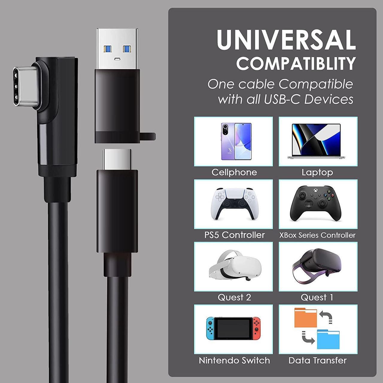 Alt view image 7 of 7 - for Oculus Quest 2 Link Cable, 16ft / 5M VR Headset Cable for Oculus Quest 2 / Quest 1, USB 3.0 Type C to C, Compatible for Oculus Quest 2/1 Data Transfer Charging Cord for Gaming PC