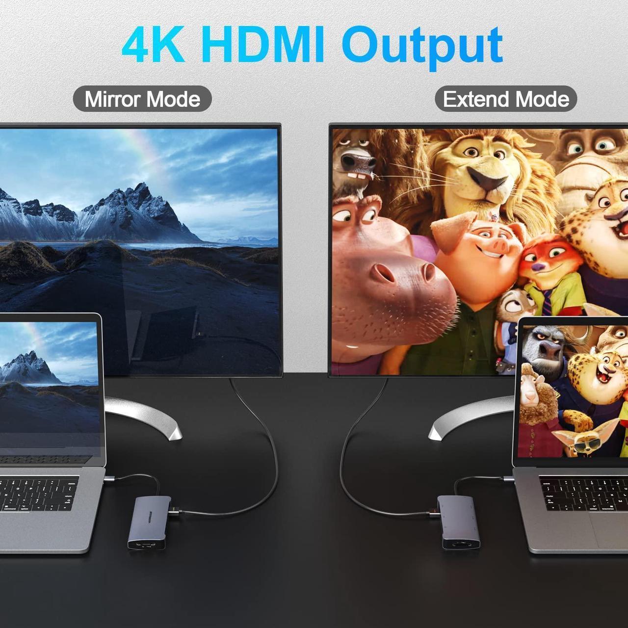 Alt view image 4 of 7 - USB C Hub, 9 in 1 Aluminum Adapter with 100W Power Delivery, RJ45 Ethernet, 4K HDMI, VGA, 3 USB 3.0 Ports, SD/TF, USB C Dongle for M-a-c-B-o-o-k Pro/Air Thunderbolt 3 Multiport Dock USB Type C Laptop