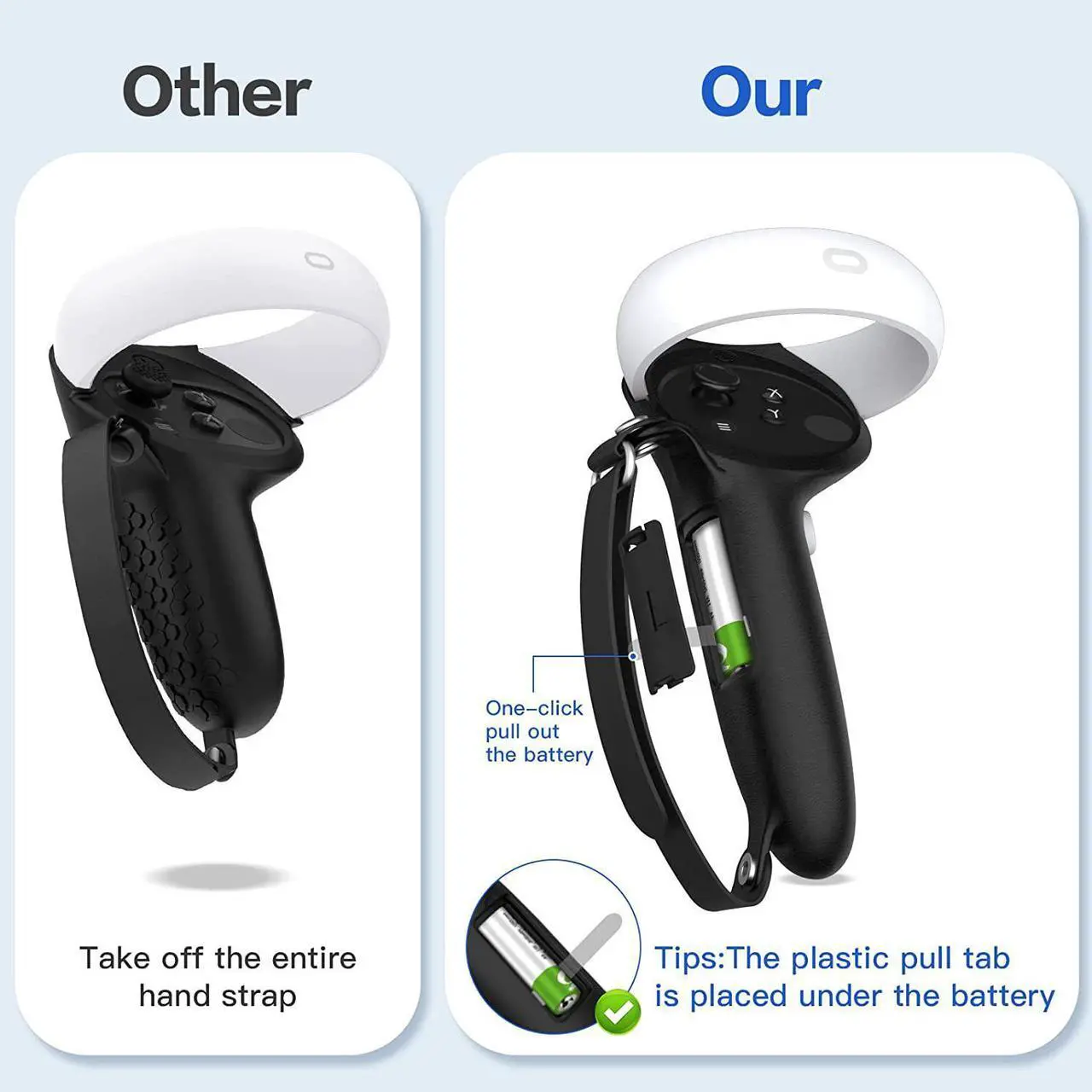 Alt view image 4 of 7 - for Oculus Quest 2 Extended Controller Grips for Larger Hands, [Battery Opening] for Quest 2 Accessories Controller Grips, Non-Slip Controller Grip Covers with Adjustable Knuckle Straps