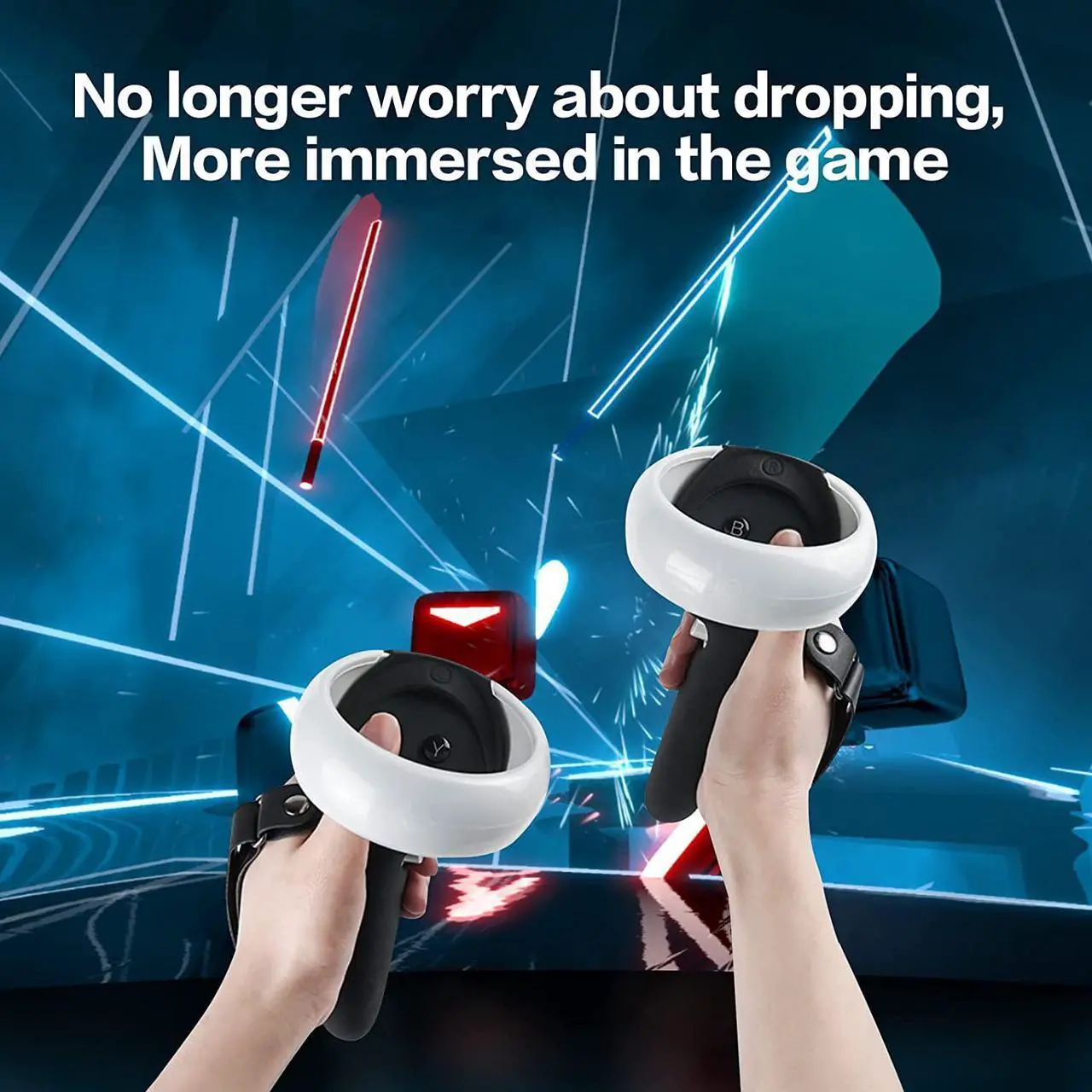 Alt view image 7 of 7 - for Oculus Quest 2 Extended Controller Grips for Larger Hands, [Battery Opening] for Quest 2 Accessories Controller Grips, Non-Slip Controller Grip Covers with Adjustable Knuckle Straps
