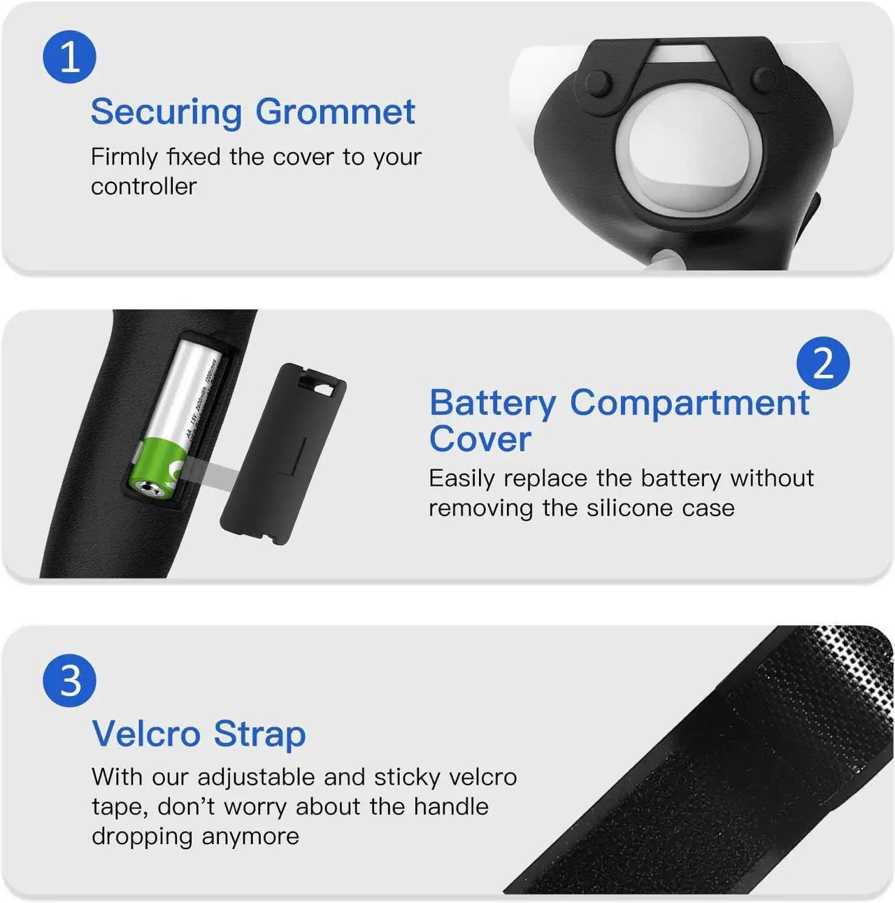 Alt view image 6 of 7 - for Oculus Quest 2 Extended Controller Grips for Larger Hands, [Battery Opening] for Quest 2 Accessories Controller Grips, Non-Slip Controller Grip Covers with Adjustable Knuckle Straps
