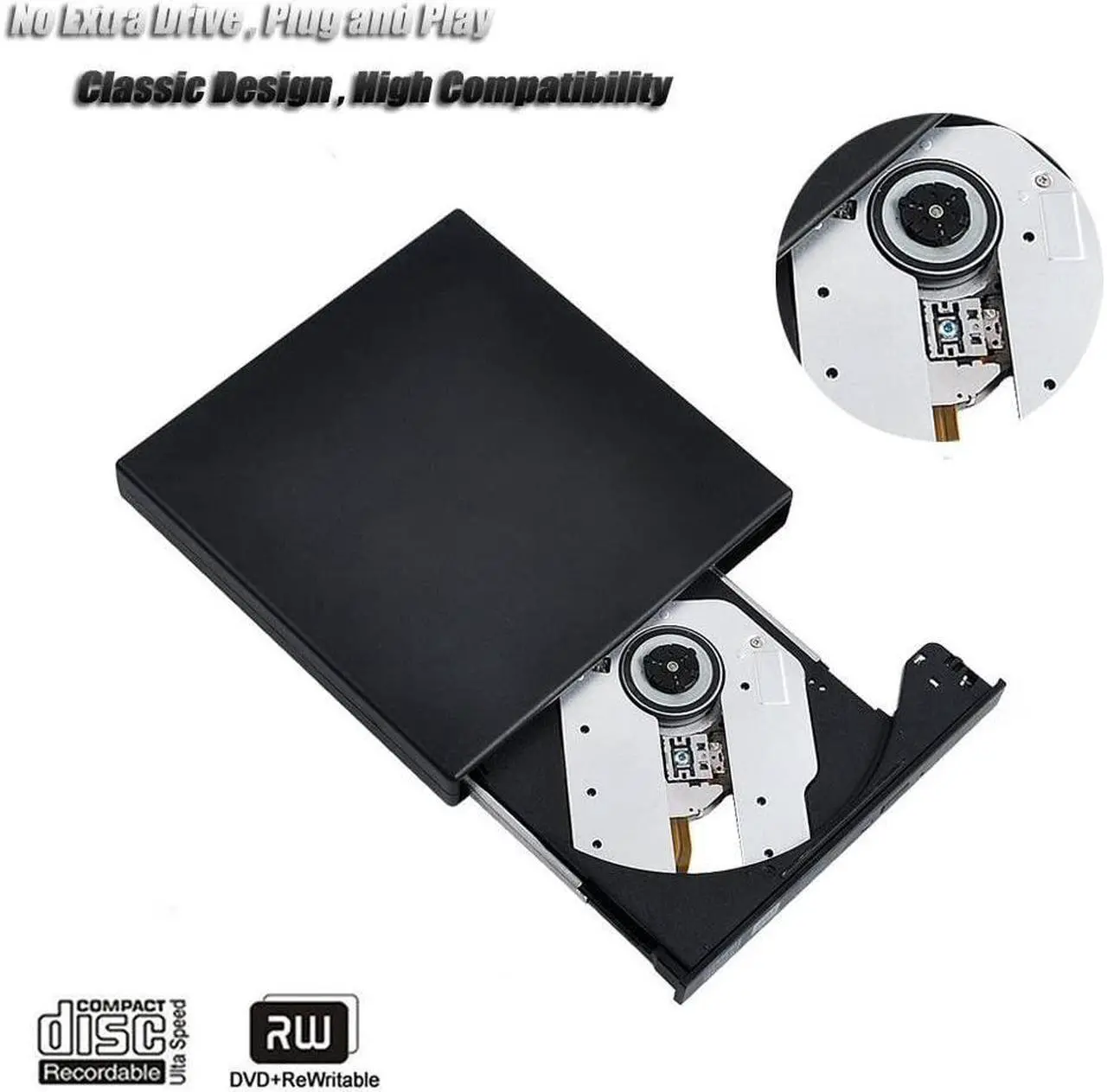 Alt view image 4 of 7 - External CD DVD Drive, USB 2.0 Slim Protable External CD-RW Drive DVD-RW Burner Writer Player for Laptop Notebook PC Desktop Computer, Black