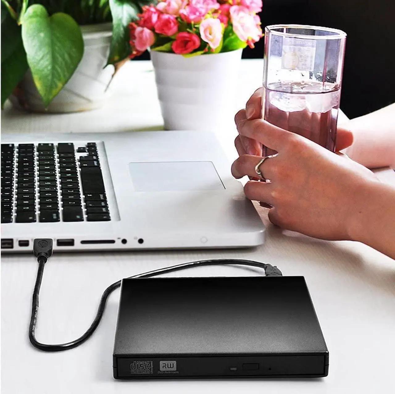 Alt view image 7 of 7 - External CD DVD Drive, USB 2.0 Slim Protable External CD-RW Drive DVD-RW Burner Writer Player for Laptop Notebook PC Desktop Computer, Black