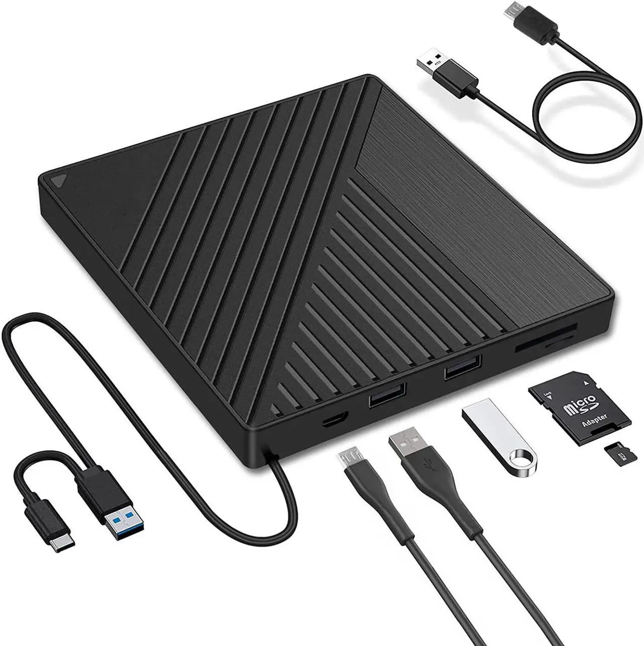 Main image of External DVD CD Drive, USB3.0 & Type C with SD/TF Card Reader USB Hub Portable Disk Burner Player Writer Low Noise High Speed Data Transfer for Laptop, Desktop, Mac, Windows