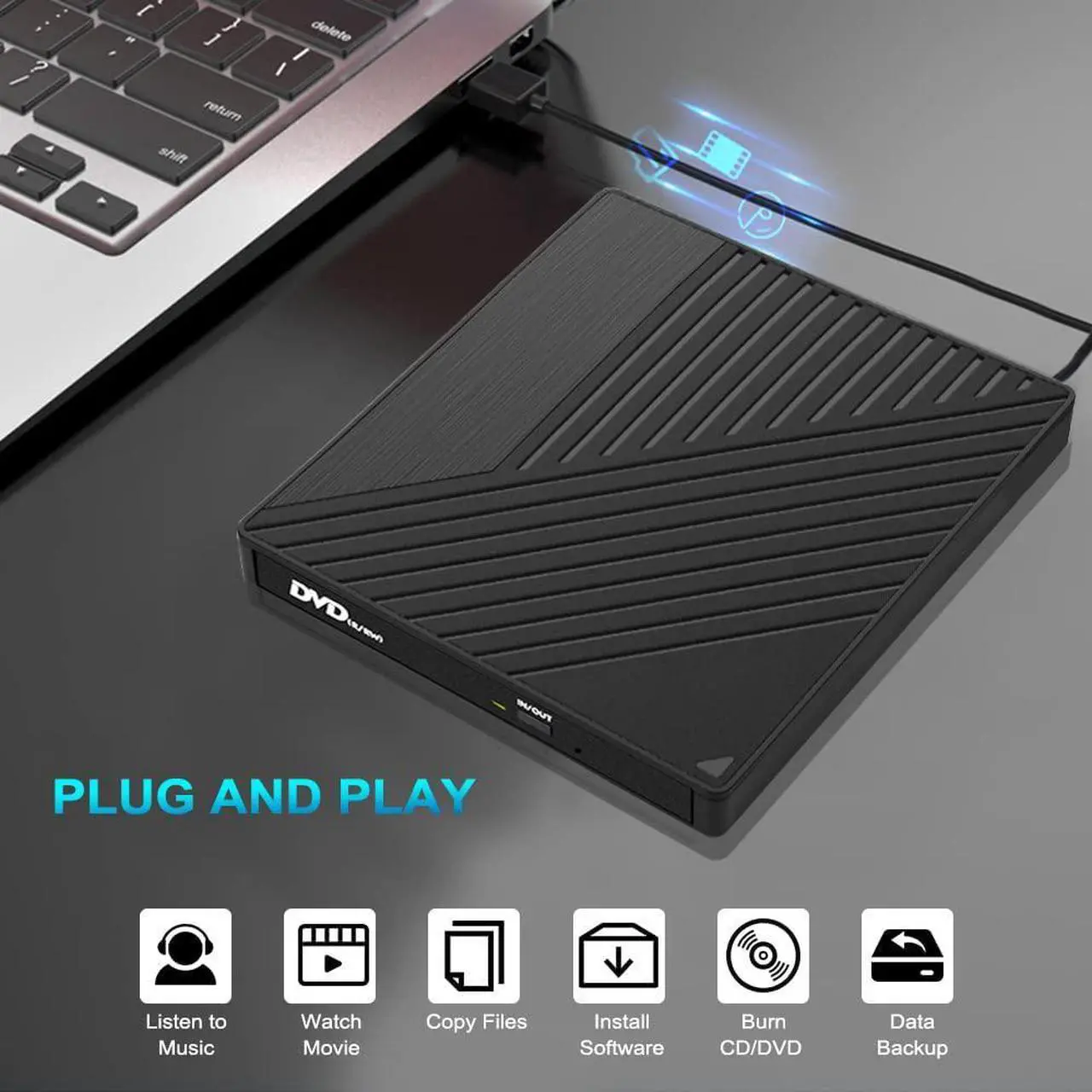 Alt view image 2 of 7 - External DVD CD Drive, USB3.0 & Type C with SD/TF Card Reader USB Hub Portable Disk Burner Player Writer Low Noise High Speed Data Transfer for Laptop, Desktop, Mac, Windows