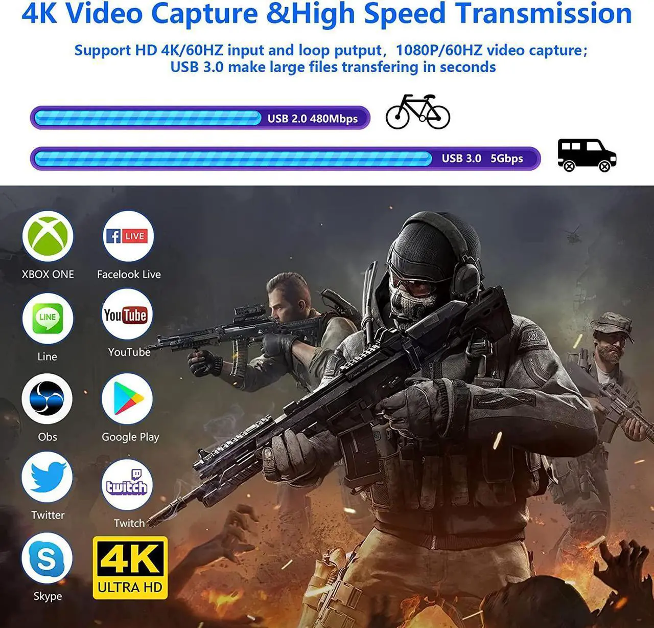 Alt view image 4 of 7 - 4K Capture Card, Game Capture Card for Nin-tendo Switch,1080P HDMI Video Capture Card USB 3.0 60FPS Video Capture Device for Streaming, Video Recording, Gaming Capture Work with PS4/PS5/PC/OBS/DSLR