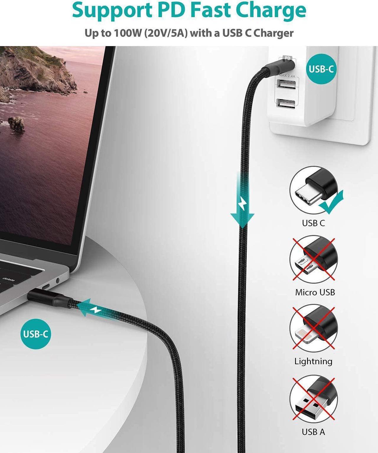 Alt view image 2 of 7 - USB C to USB C Cable 3.3ft/1M, USB 3.2 Gen 2 USB-C Cable- 4K UHD 20Gbps USB C Cable 100W PD Fast Charging Cable, Nylon Braided Type C Cable for Thunderbolt 3, Mac-Book Pro, i-Pad Pro, Galaxy S20..