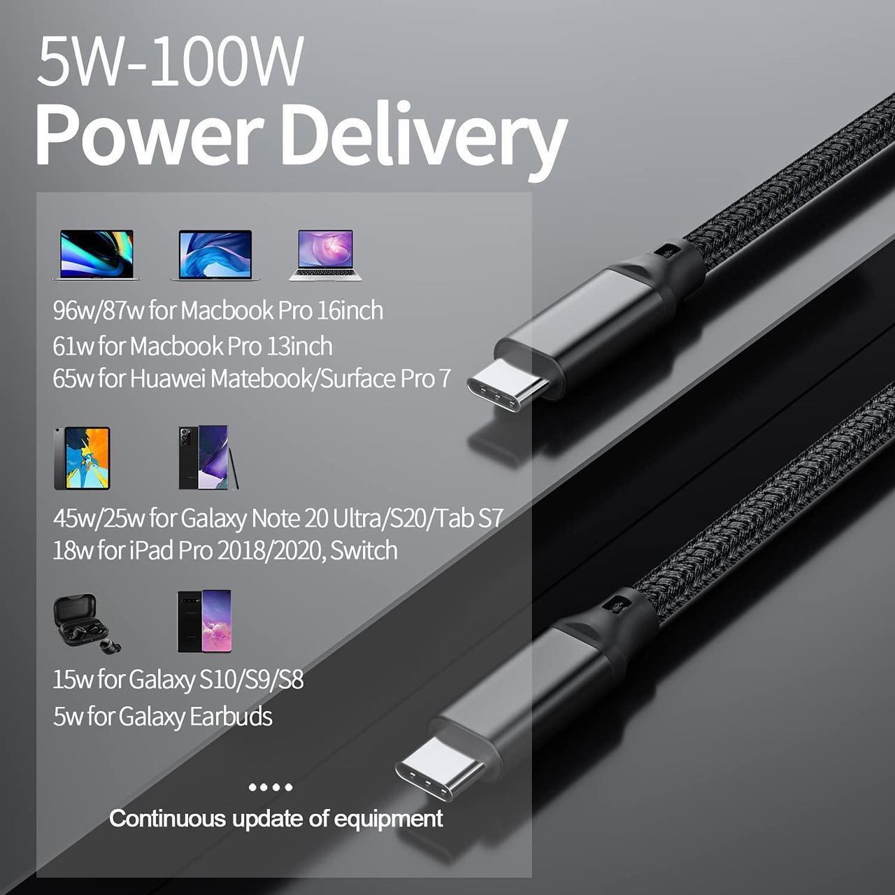 Alt view image 6 of 7 - USB C to USB C Cable 3.3ft/1M, USB 3.2 Gen 2 USB-C Cable- 4K UHD 20Gbps USB C Cable 100W PD Fast Charging Cable, Nylon Braided Type C Cable for Thunderbolt 3, Mac-Book Pro, i-Pad Pro, Galaxy S20..