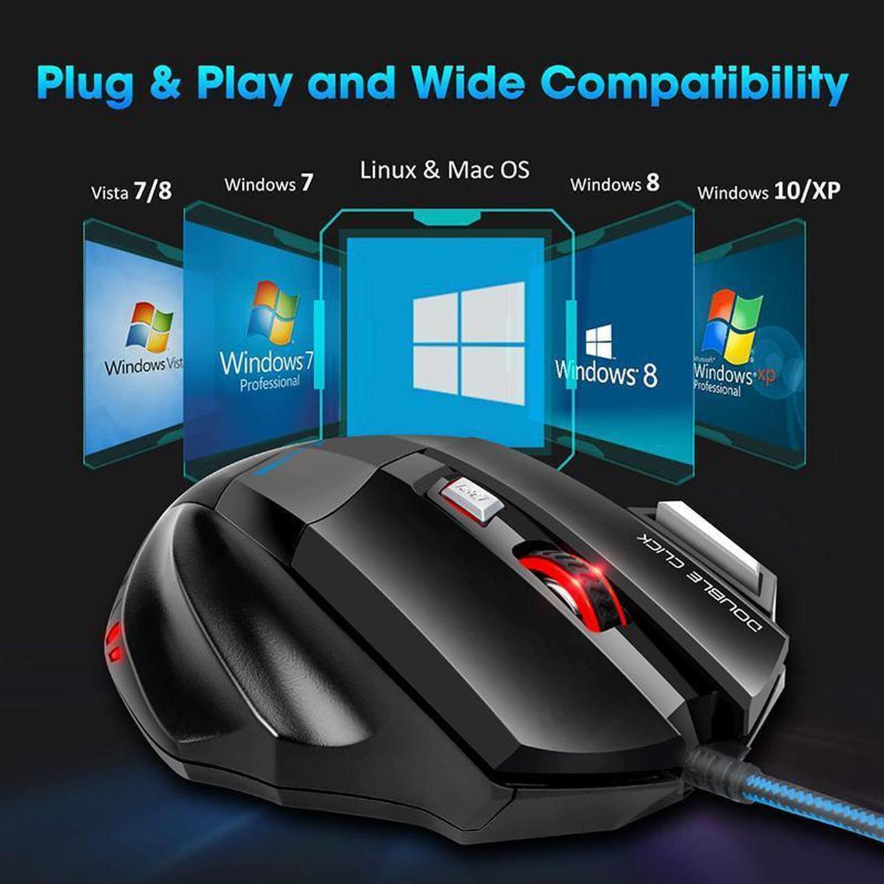 Alt view image 3 of 7 - Computer Mouse, Gamer Ergonomic Wired Gaming Mouse, USB Wired Game Mause 5500 DPI Silent Mice With LED Backlight 7 Buttons Gaming Mice For PC Laptop (Black)