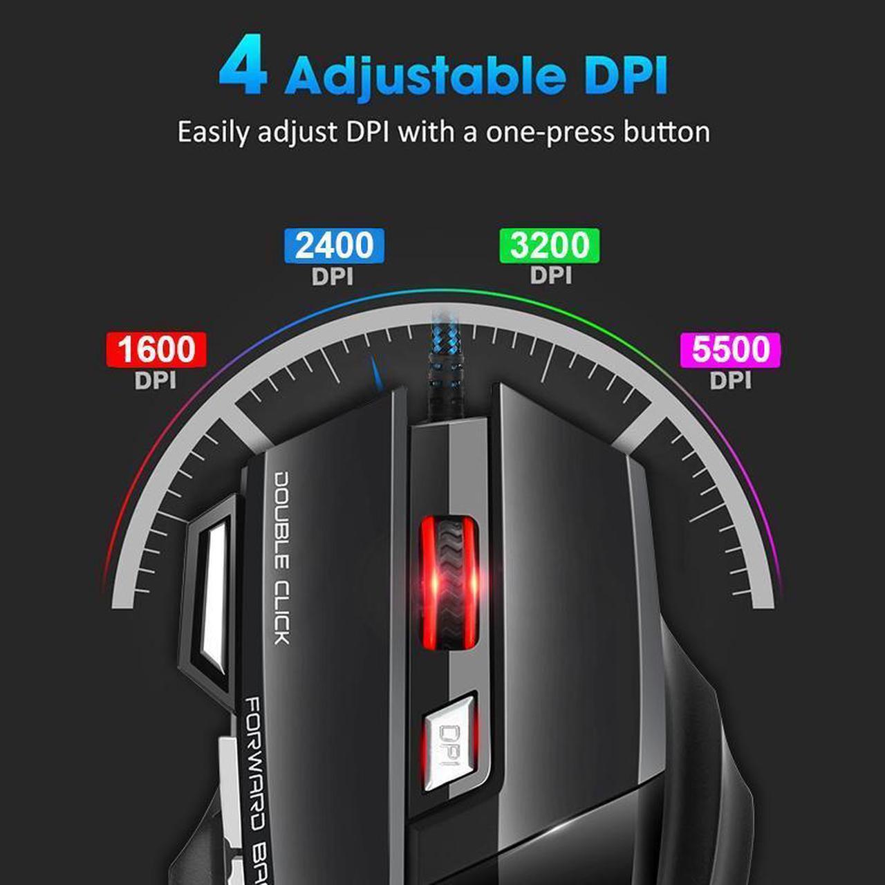 Alt view image 4 of 7 - Computer Mouse, Gamer Ergonomic Wired Gaming Mouse, USB Wired Game Mause 5500 DPI Silent Mice With LED Backlight 7 Buttons Gaming Mice For PC Laptop (Black)
