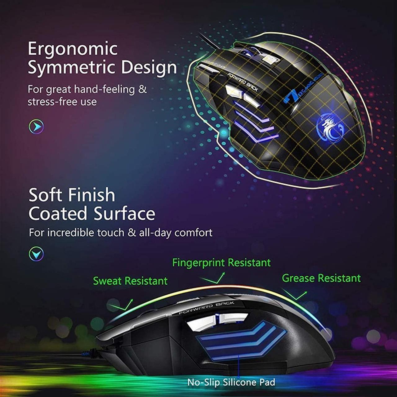 Alt view image 6 of 7 - Computer Mouse, Gamer Ergonomic Wired Gaming Mouse, USB Wired Game Mause 5500 DPI Silent Mice With LED Backlight 7 Buttons Gaming Mice For PC Laptop (Black)