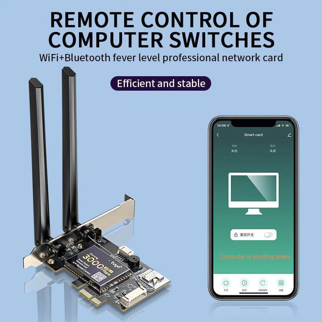 Alt view image 4 of 6 - PCIE WiFi 6 Network Card AX200SW Bluetooth 5.2 Wireless Adapter, 3000Mbps WiFi 6 Card Dual Band 2.4G/5G, Smart Remote Control WiFi Adapter for Desktop PC Support Windows 11/10 64bit