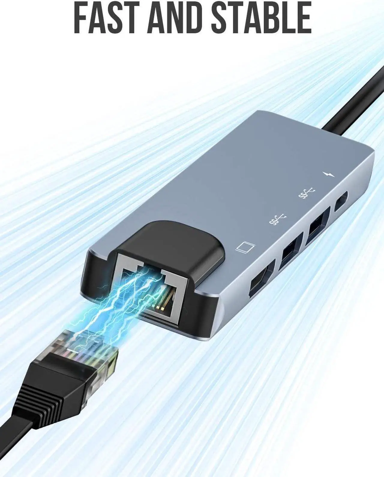 Alt view image 3 of 7 - USB C Hub, 5-in-1 USB C Hub with Ethernet, USB-C Multiport Adapter with 4K HDMI, Ethernet input, 2*USB Ports, USB C PD Charging for MacBook Pro 2019, iPad Pro2020, XPS15, Pixelbook, and more