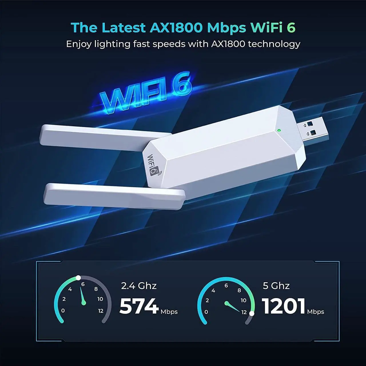 Alt view image 5 of 7 - USB WiFi 6 Adapter, AX1800 USB 3.0 Dual Band WiFi Dongle USB Wireless Adapter with 1800Mbps 5G 2.4G, 802.11AC Wireless Network Dongle High Gain Antennas for PC Desktop Laptop, Support Win 10/11 Only