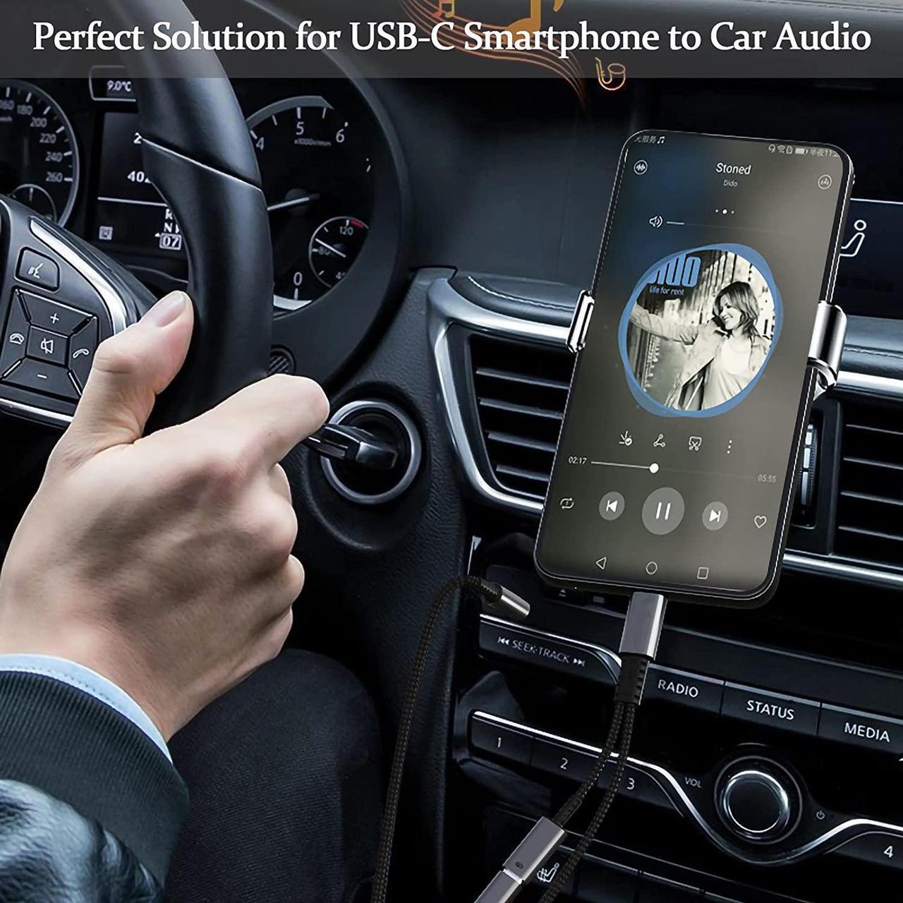 Alt view image 3 of 7 - USB C to 3.5mm Aux Cord for Car with Charging 4FT, 2-in-1 USB-C to 3.5mm Headphone Audio Jack Adapter and Charger,Type C aux Cable dongle for Stereo, Speaker, Galaxy S20 S21 S22 A53 and More (4FT)