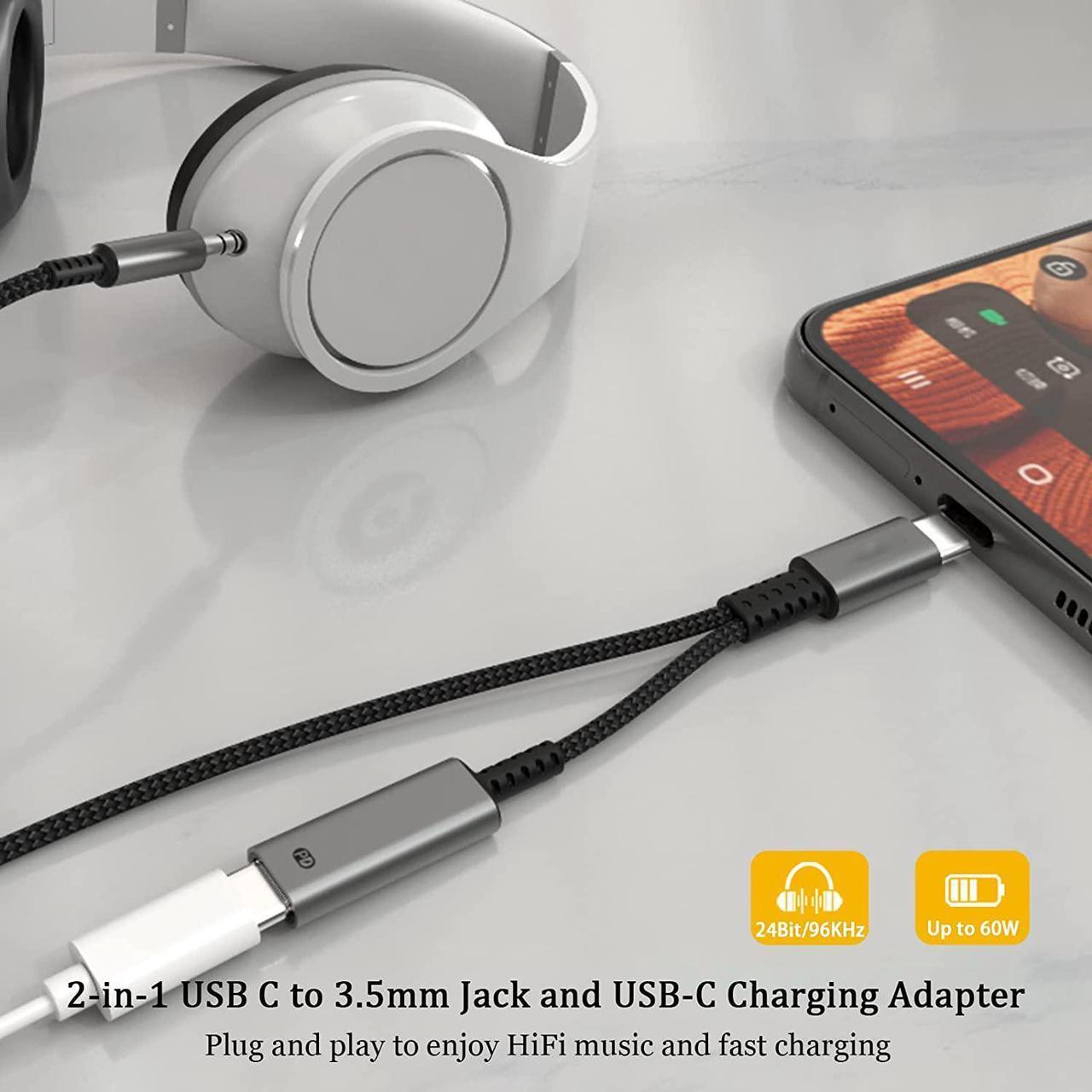 Alt view image 4 of 7 - USB C to 3.5mm Aux Cord for Car with Charging 4FT, 2-in-1 USB-C to 3.5mm Headphone Audio Jack Adapter and Charger,Type C aux Cable dongle for Stereo, Speaker, Galaxy S20 S21 S22 A53 and More (4FT)