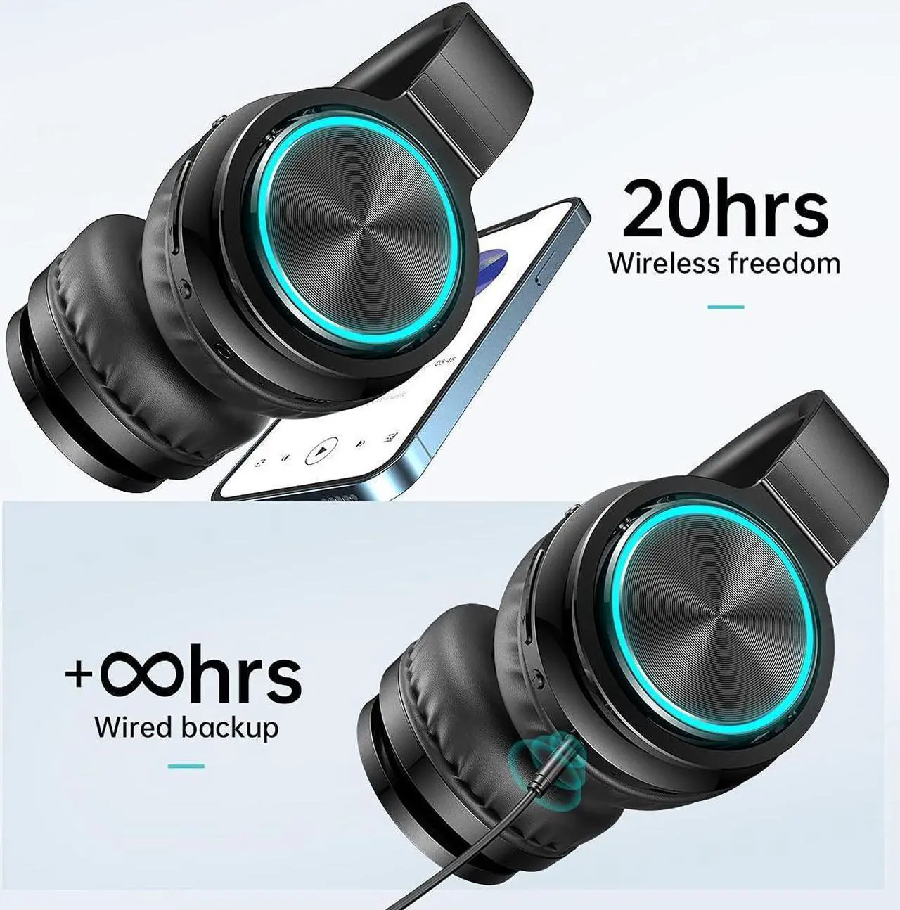 Alt view image 4 of 7 - Wireless Bluetooth Headphones, HD Stereo Sound Over Ear Headphones with Built-in Microphones, Deep Bass 20 Hours Playtime, Fast Charge Bluetooth 5.2 Headset for Adults, School, Travel, Black
