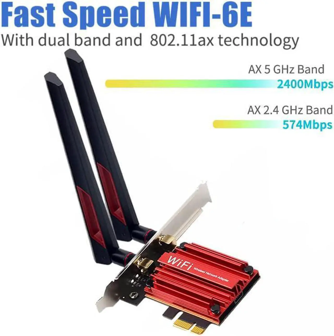 Alt view image 3 of 7 - 10DB Antennas WiFi 6E Card PCIE Wireless Adapter, AX210 Bluetooth 5.3 Wireless 5374Mbps 2 in 1 Tri Band 2.4G/5G/6Ghz WiFi 6 Network Card WiFi Adapter for PC Desktop Windows 10 11 (64bit)