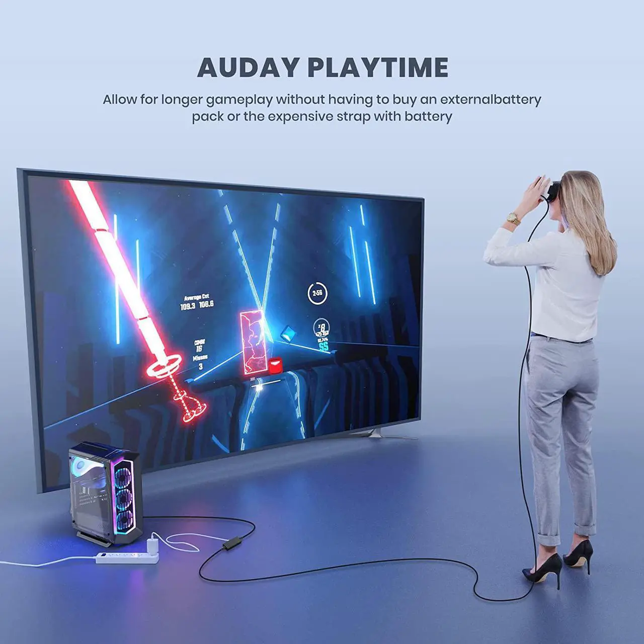 Alt view image 6 of 7 - Link Cable 16FT / 5M Compatible with Meta/Oculus Quest 2 Accessories and PC/Steam VR,with Separate Charging Port & High Speed PC Data Transfer,USB 3.0 USB A to USB C Cable for VR Headset and Gaming PC
