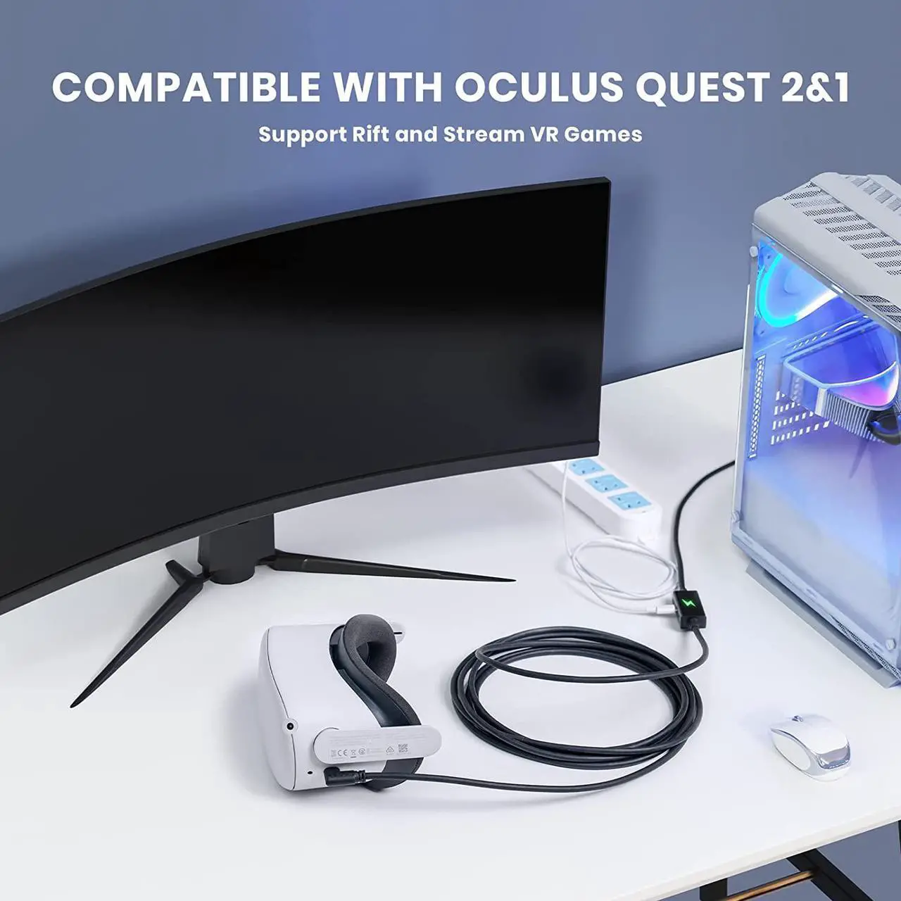 Alt view image 7 of 7 - Link Cable 16FT / 5M Compatible with Meta/Oculus Quest 2 Accessories and PC/Steam VR,with Separate Charging Port & High Speed PC Data Transfer,USB 3.0 USB A to USB C Cable for VR Headset and Gaming PC