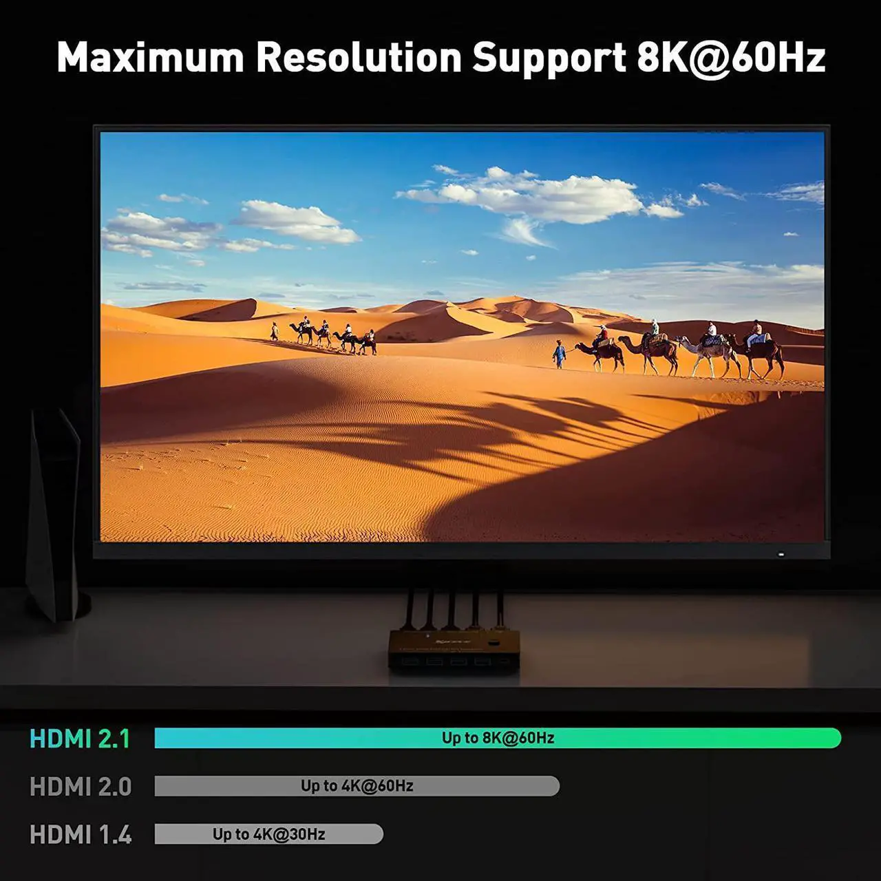 Alt view image 3 of 7 - 8K HDMI KVM Switch 2 Ports, USB 3.0 HDMI2.1 KVM Switcher Box, Support 7680x4320 8K @60Hz, 3840x2160 4K @120Hz Resolution for 2 Computers Share Mouse Keyboard and Monitor