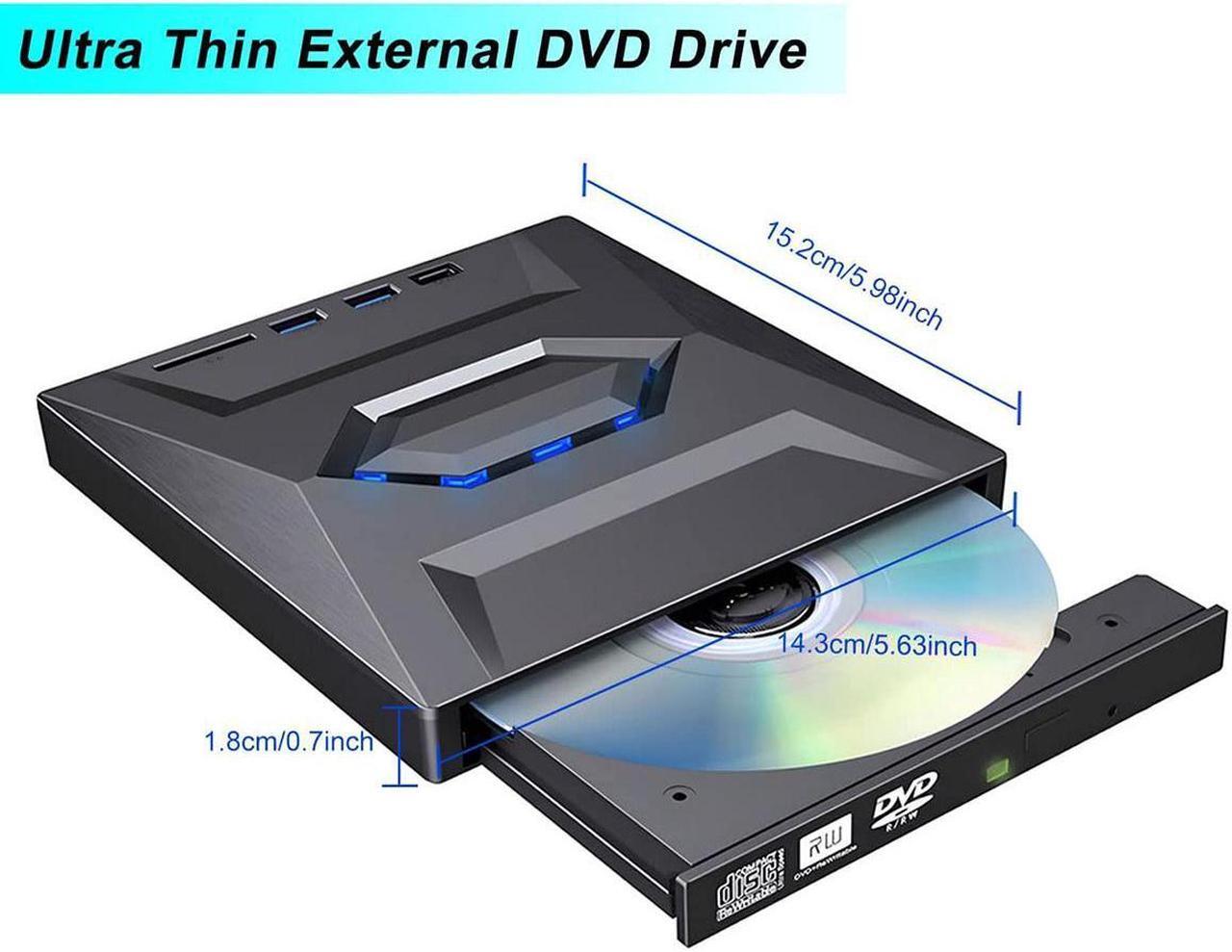 Alt view image 7 of 7 - External DVD CD Drive, USB 3.0 Type C Slim Portable CD/DVD Player, CD DVF ROM Burner Rewriter with 2 USB Ports, SD TF Slot Low Noise High Speed Data Transfer Super Drive for Laptop/Desktop